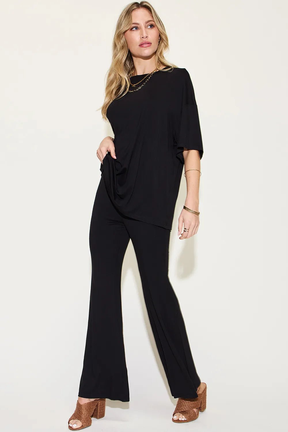 Basic Bae Full Size Bamboo Drop Shoulder T-Shirt and Flare Pants Set - PBNJ FASHIONS