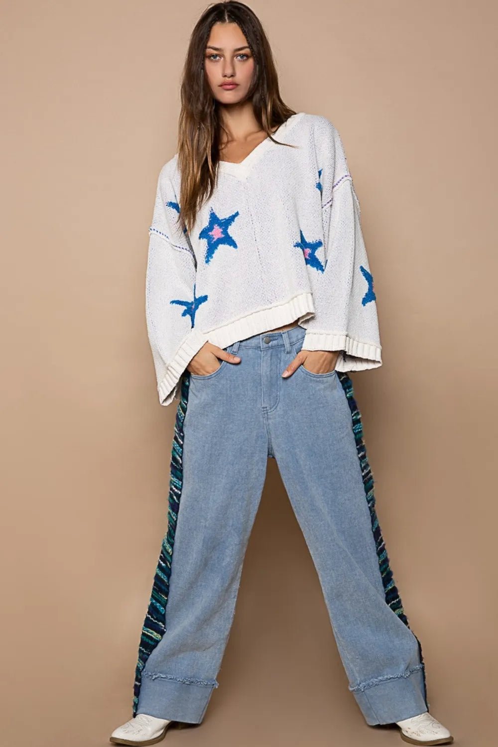 POL Long Sleeve Star Patch Sweater - PBNJ FASHIONS