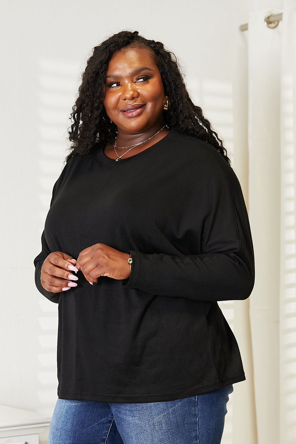 Double Take Seam Detail Round Neck Long Sleeve Top - PBNJ FASHIONS