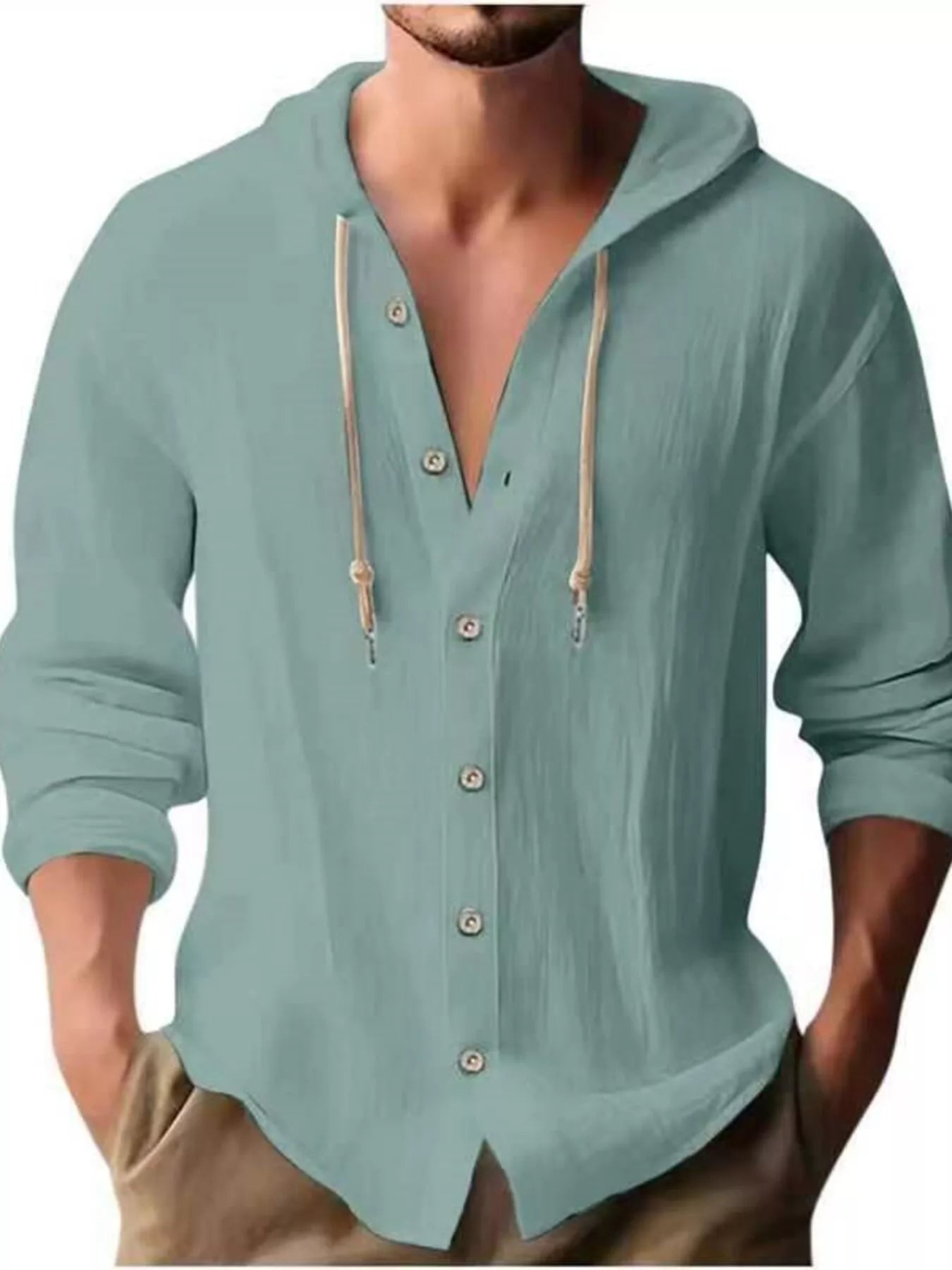 Men's Full Size Casual Button - Down Hooded Top Plus Size - PBNJ FASHIONS