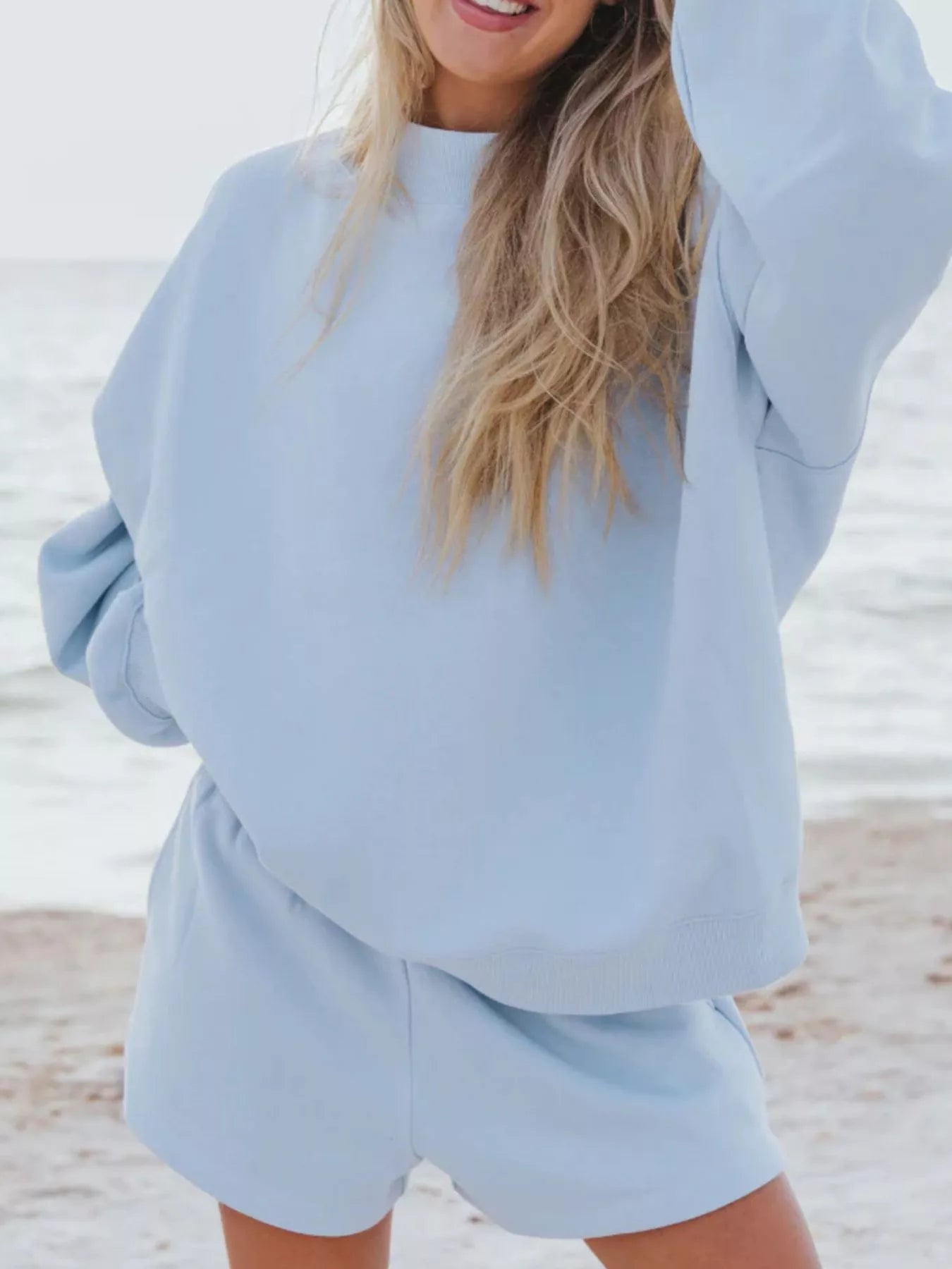 Relaxed Fit Round Neck Sweatshirt and Shorts Set - PBNJ FASHIONS