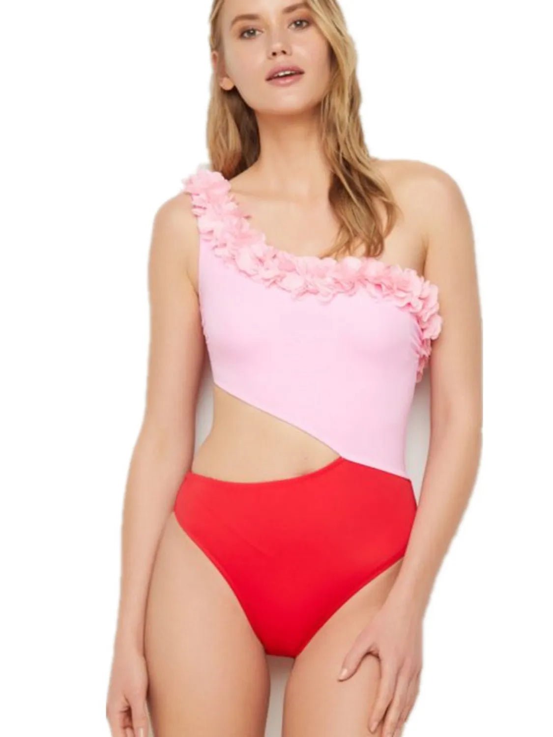 Cutout One Shoulder Contrast Parent - Child Swimwear - PBNJ FASHIONS