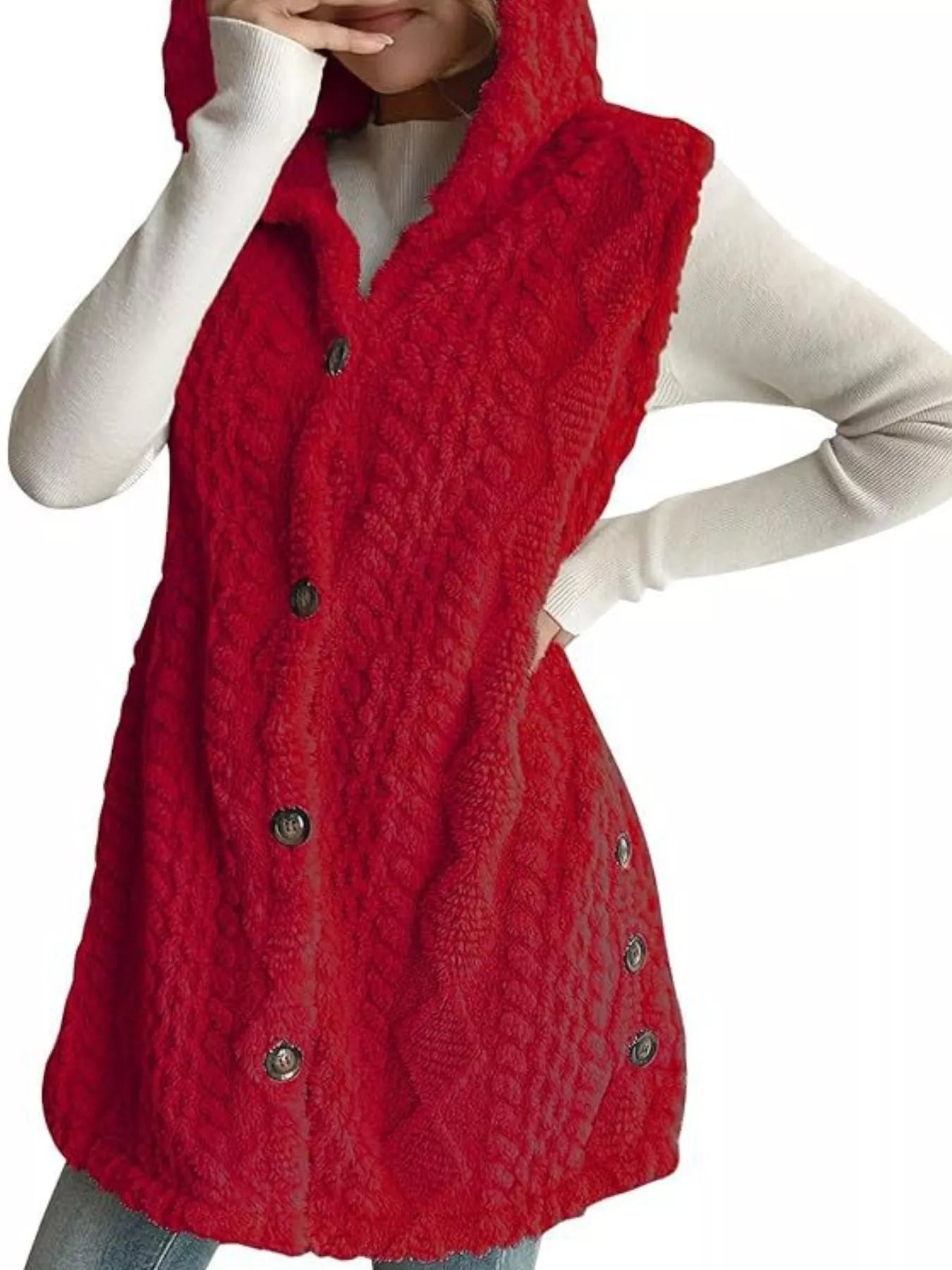 Hooded Button - Up Sherpa Vest Coat - PBNJ FASHIONS