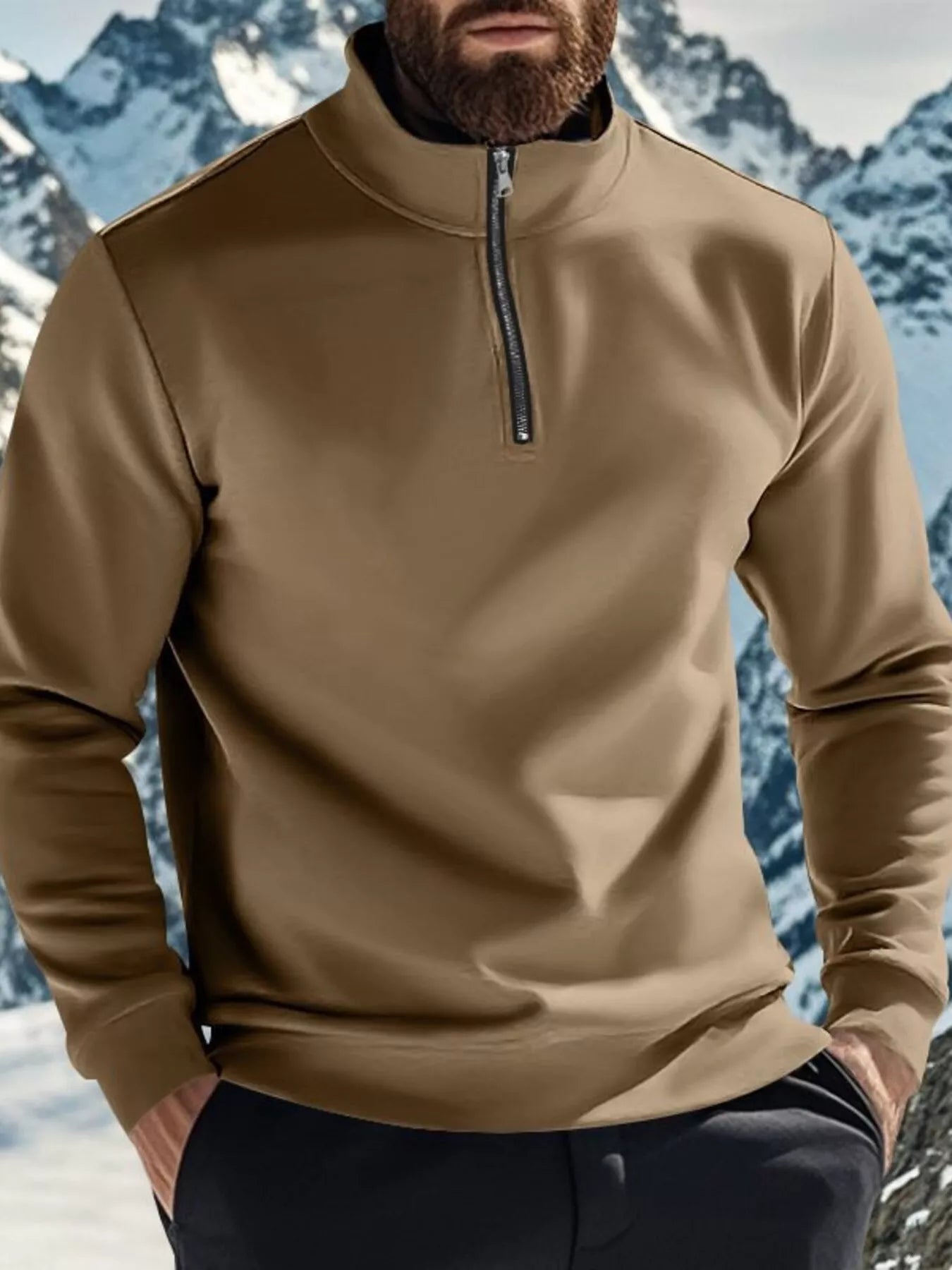 Men's Full Size Solid Color Quarter Zip Sweatshirt Plus Size - PBNJ FASHIONS