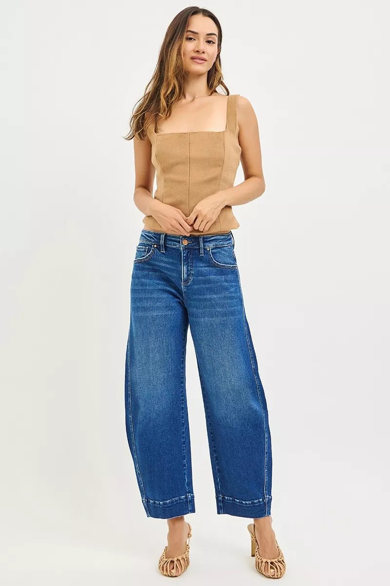 RISEN Mid Rise Crop Barrel Jeans - PBNJ FASHIONS