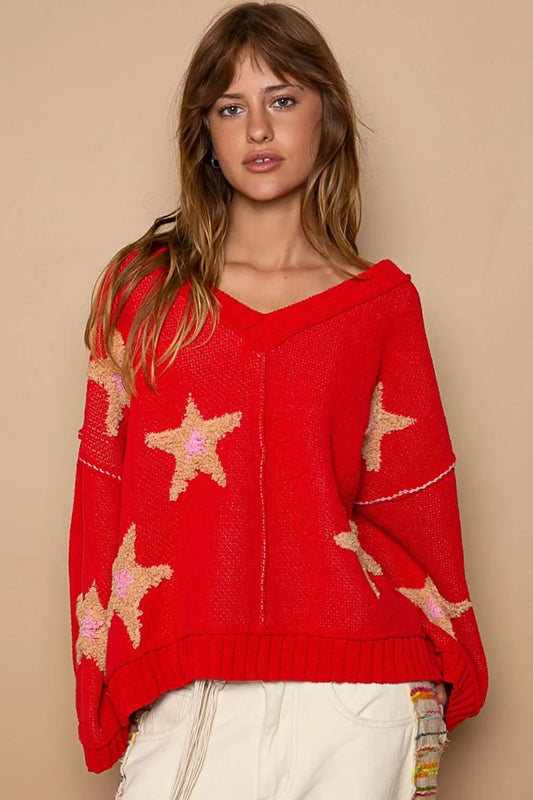 POL Long Sleeve Star Patch Sweater - PBNJ FASHIONS