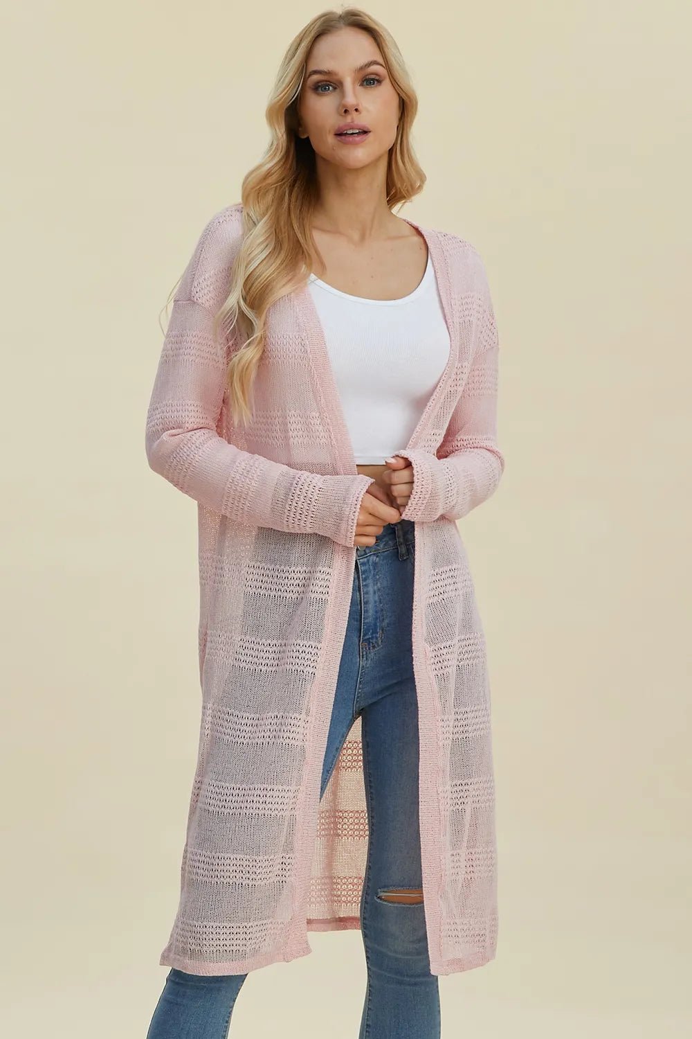 Double Take Full Size Open Front Longline Cardigan - PBNJ FASHIONS