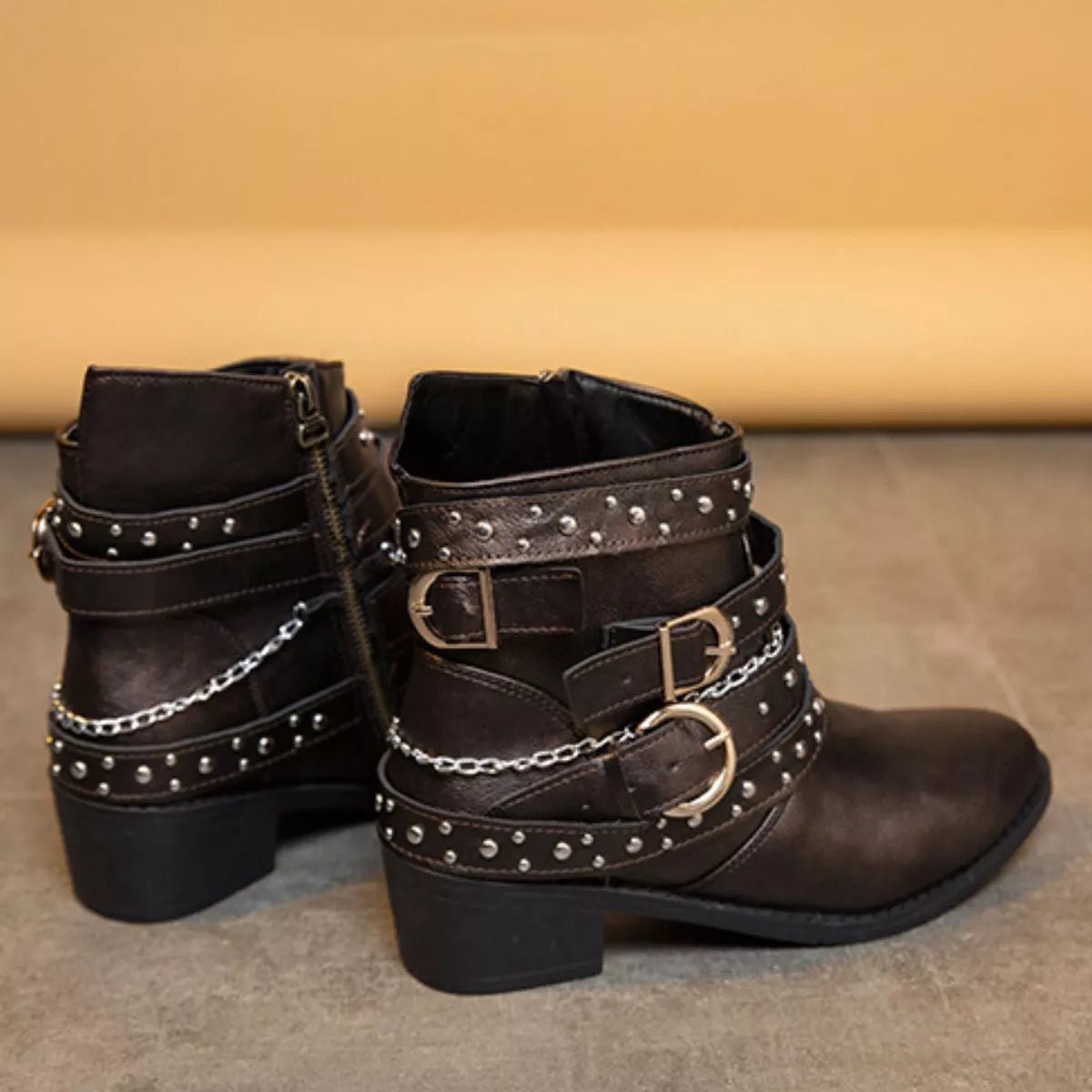 Studded Buckle Ankle Boots - PBNJ FASHIONS