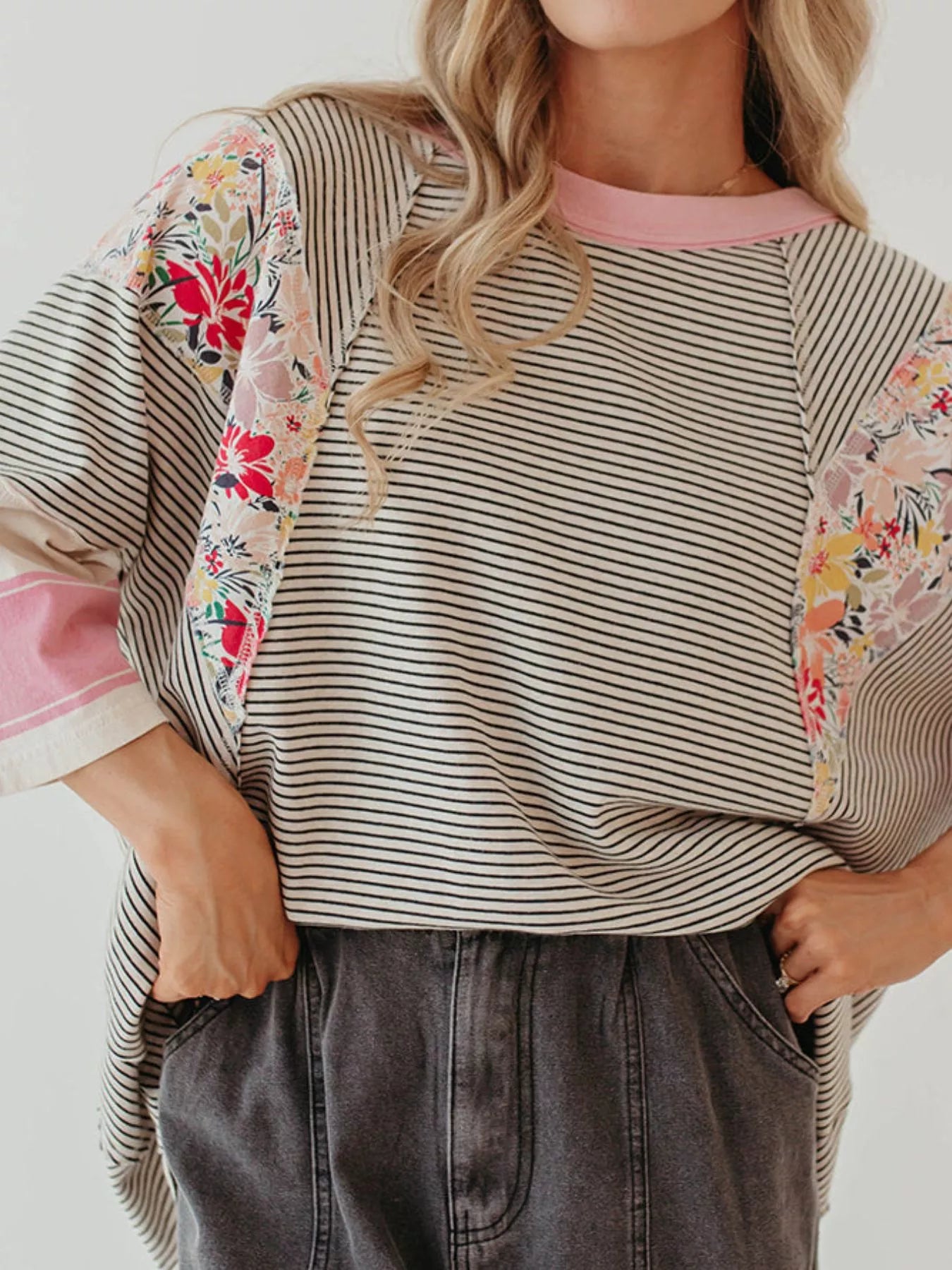Striped Floral Long Sleeve T-Shirt - PBNJ FASHIONS