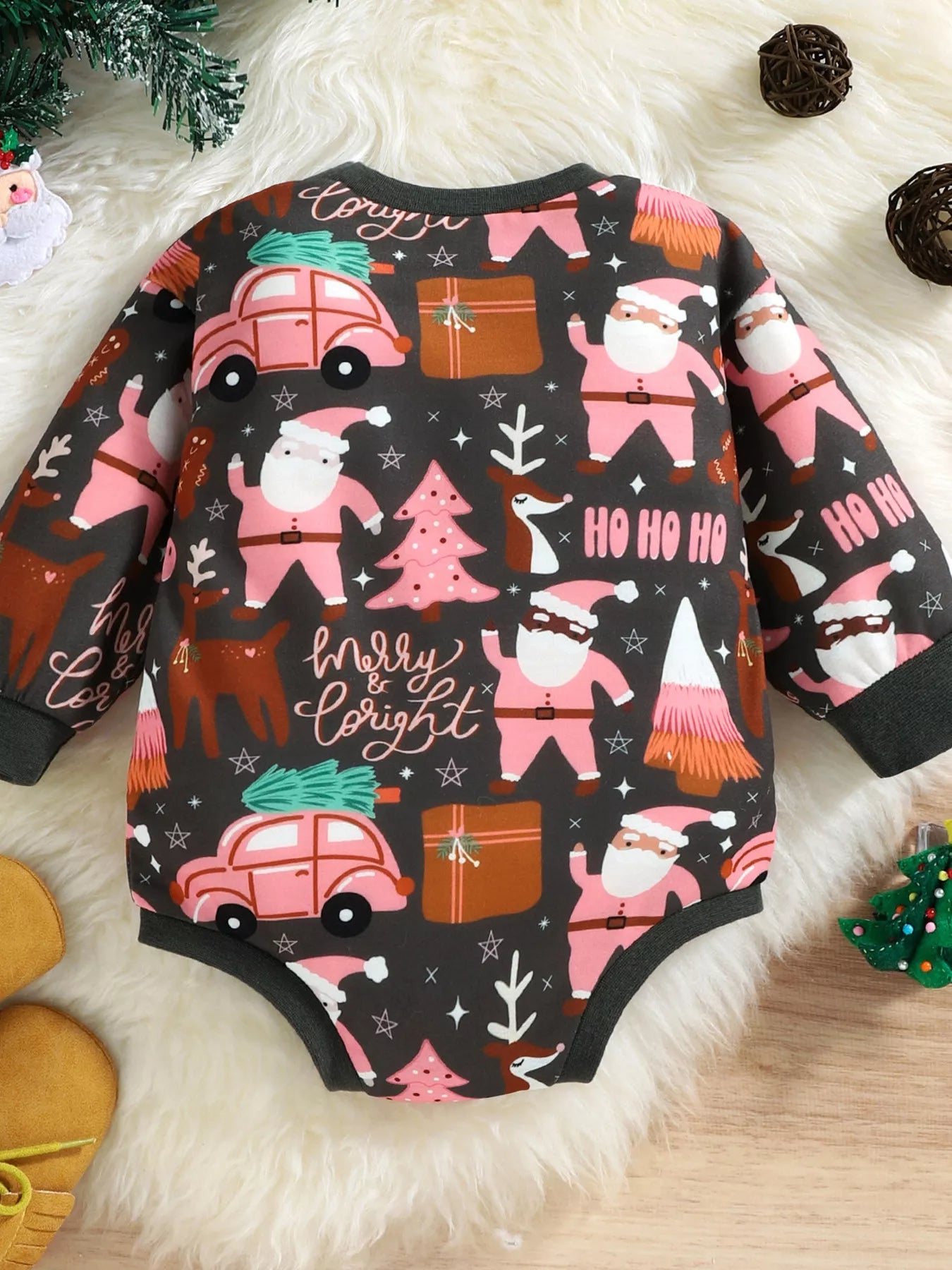 Children's Christmas Print Long Sleeve One - Piece Bodysuit - PBNJ FASHIONS