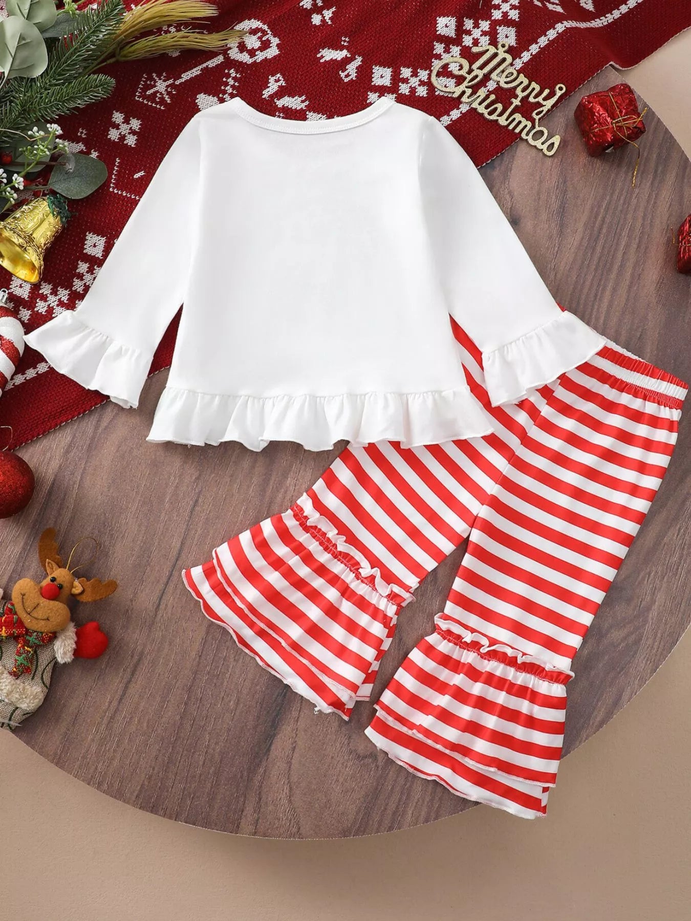 Children's Christmas Ruffle Trim Top and Pants Set - PBNJ FASHIONS