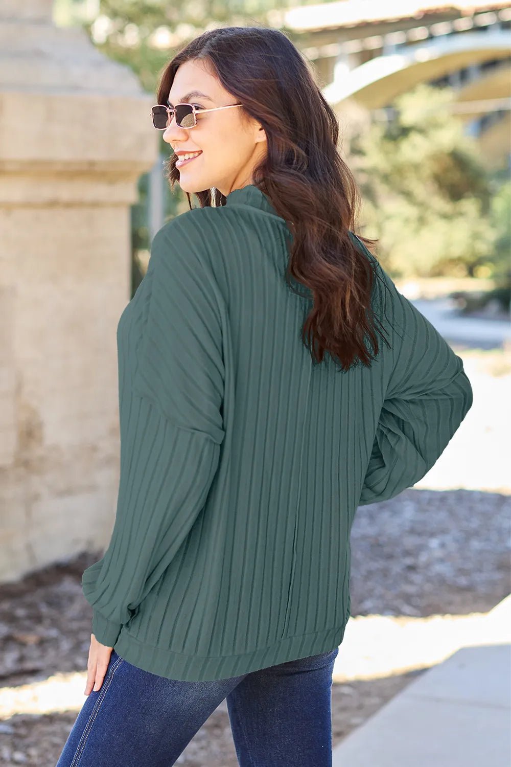 Basic Bae Full Size Ribbed Exposed Seam Mock Neck Knit Top - PBNJ FASHIONS