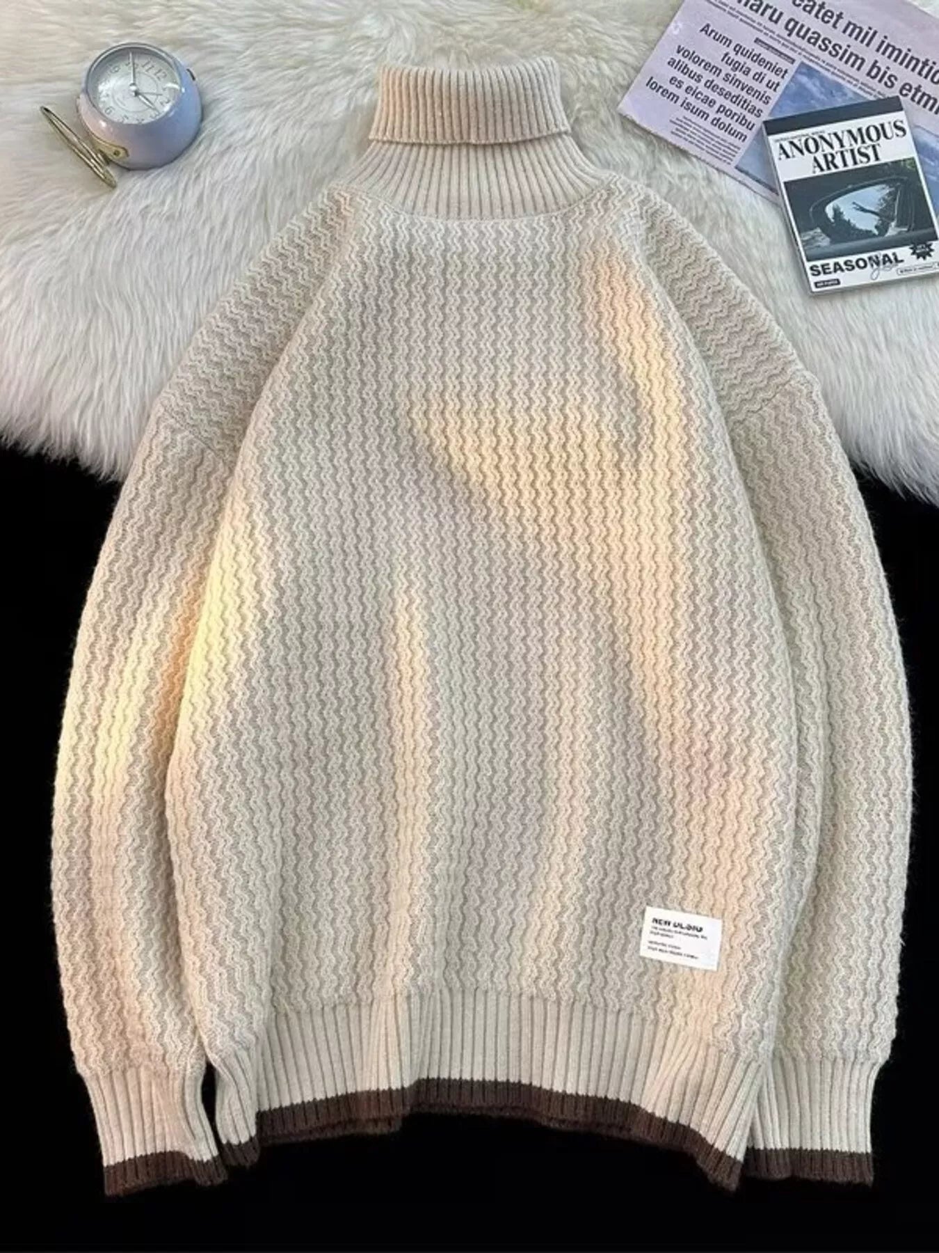Men's Textured Knit Turtleneck Sweater - PBNJ FASHIONS