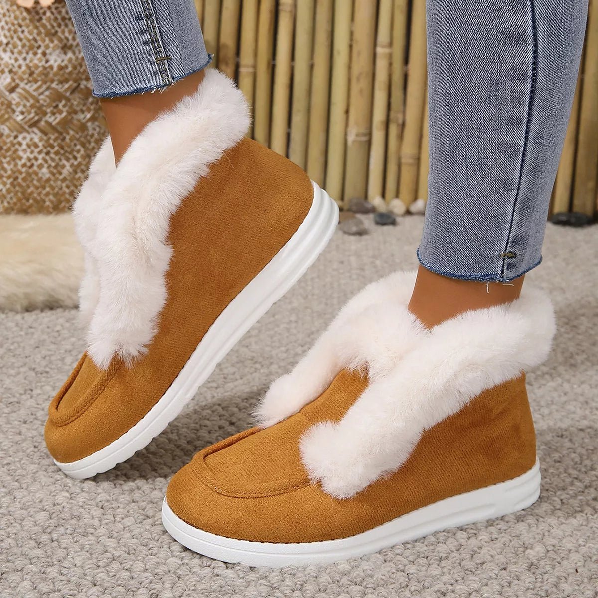 Cozy Fuzzy Trim Ankle Boots - PBNJ FASHIONS