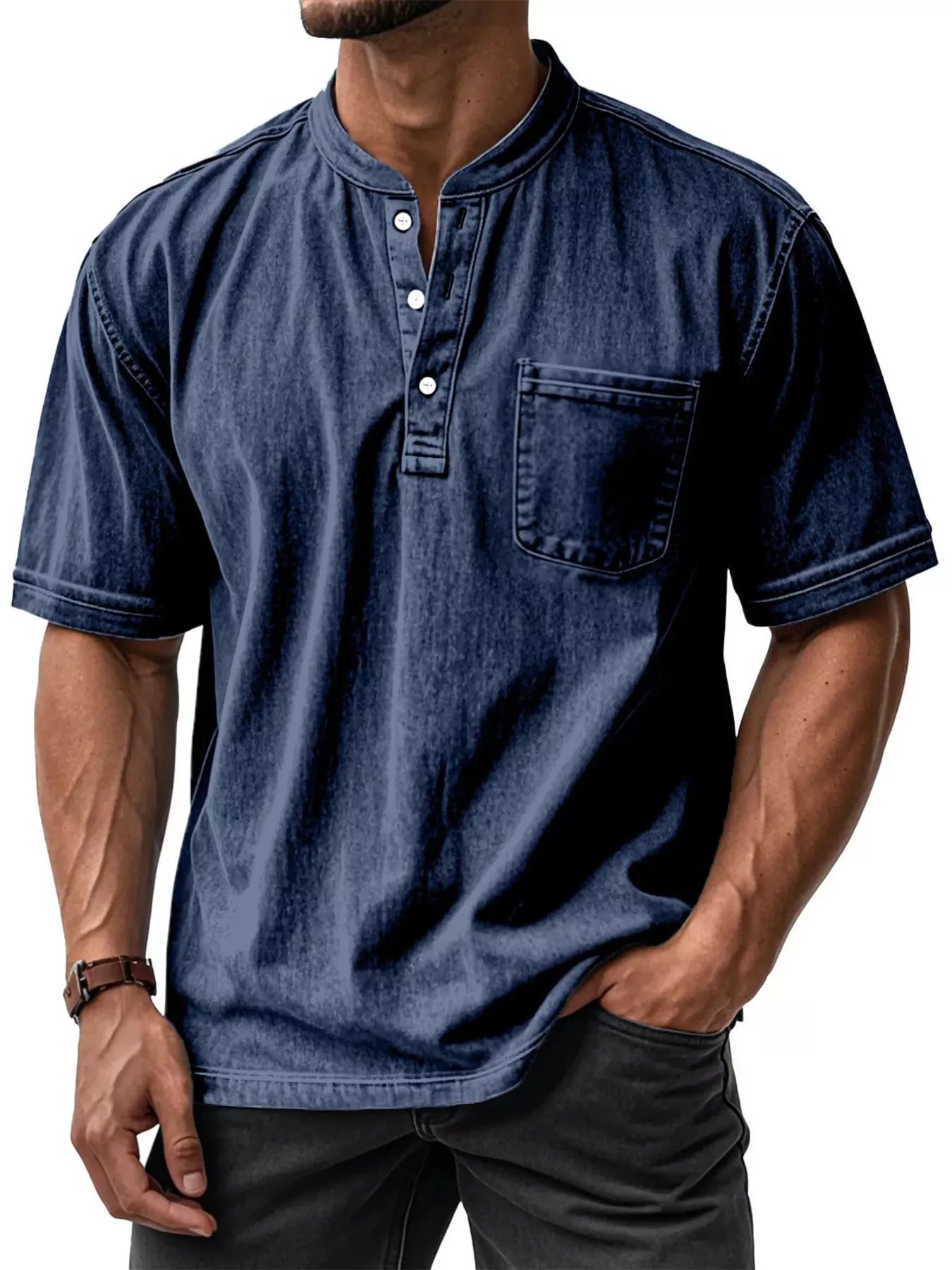 Men's Full Size Button Detail Short Sleeve Top Plus Size - PBNJ FASHIONS