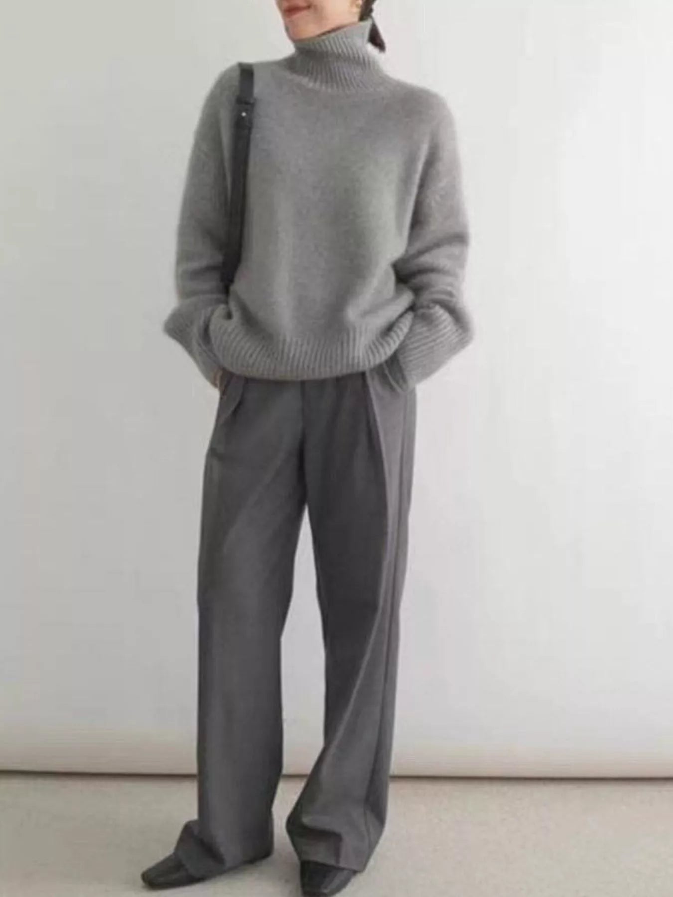 Turtleneck Dropped Shoulder Sweater - PBNJ FASHIONS