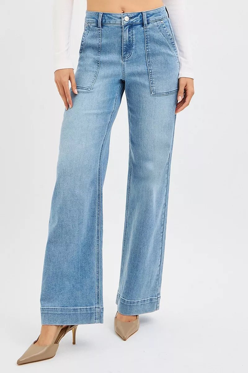RISEN Full Size High Rise Straight Leg Jeans with Front Pockets Plus Size - PBNJ FASHIONS