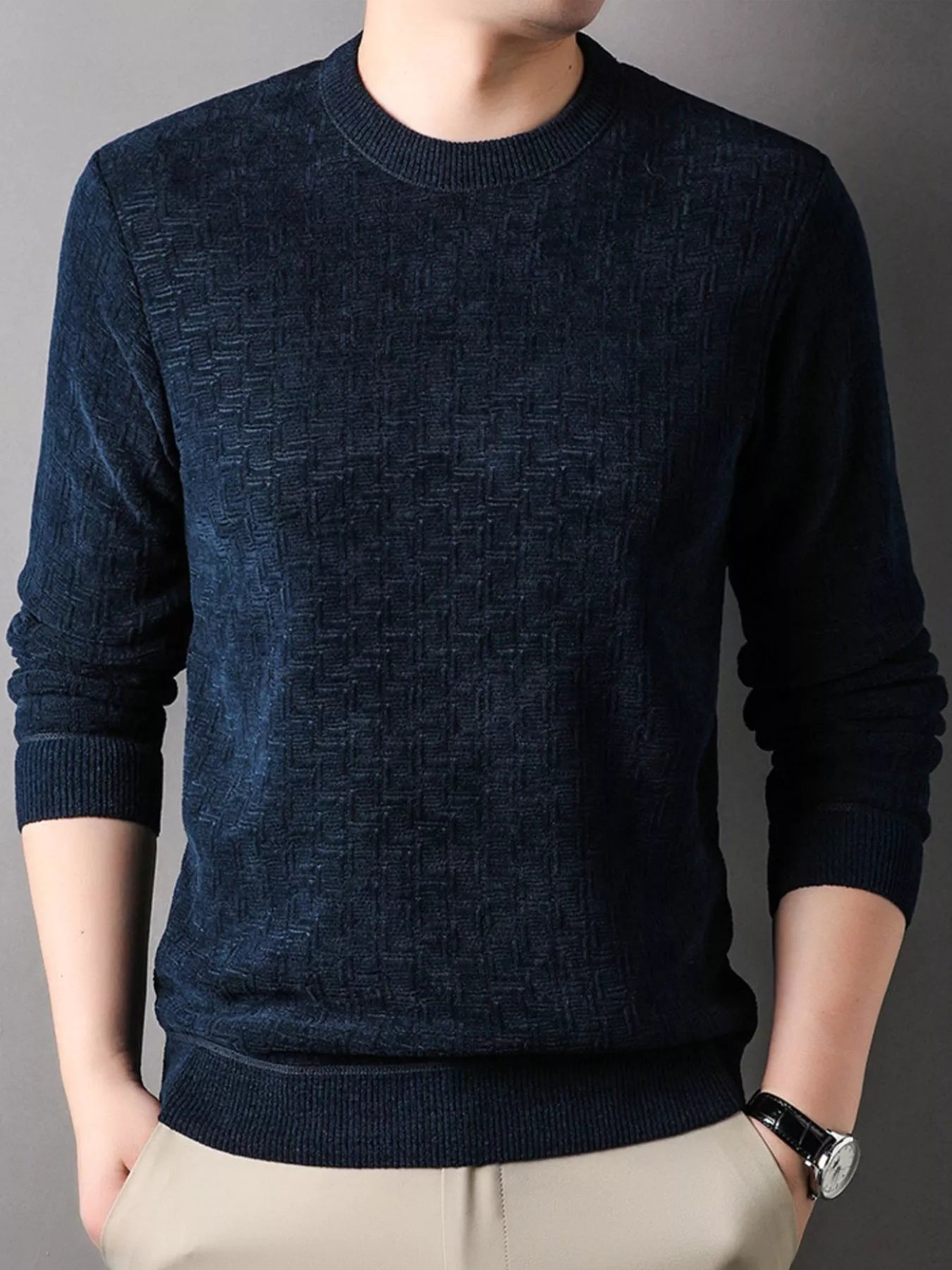 Men's Plus Size Round Neck Long Sleeve Knit Top - PBNJ FASHIONS