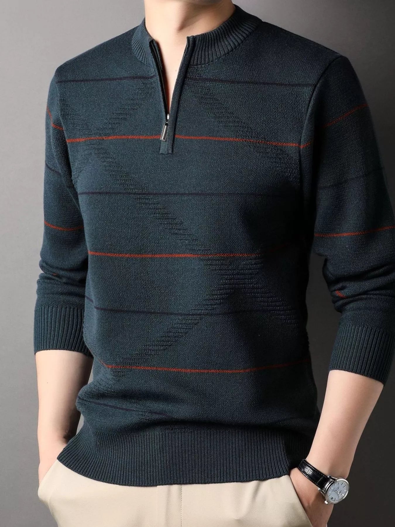 Men's Plus Size Striped Quarter Zip Knit Pullover - PBNJ FASHIONS