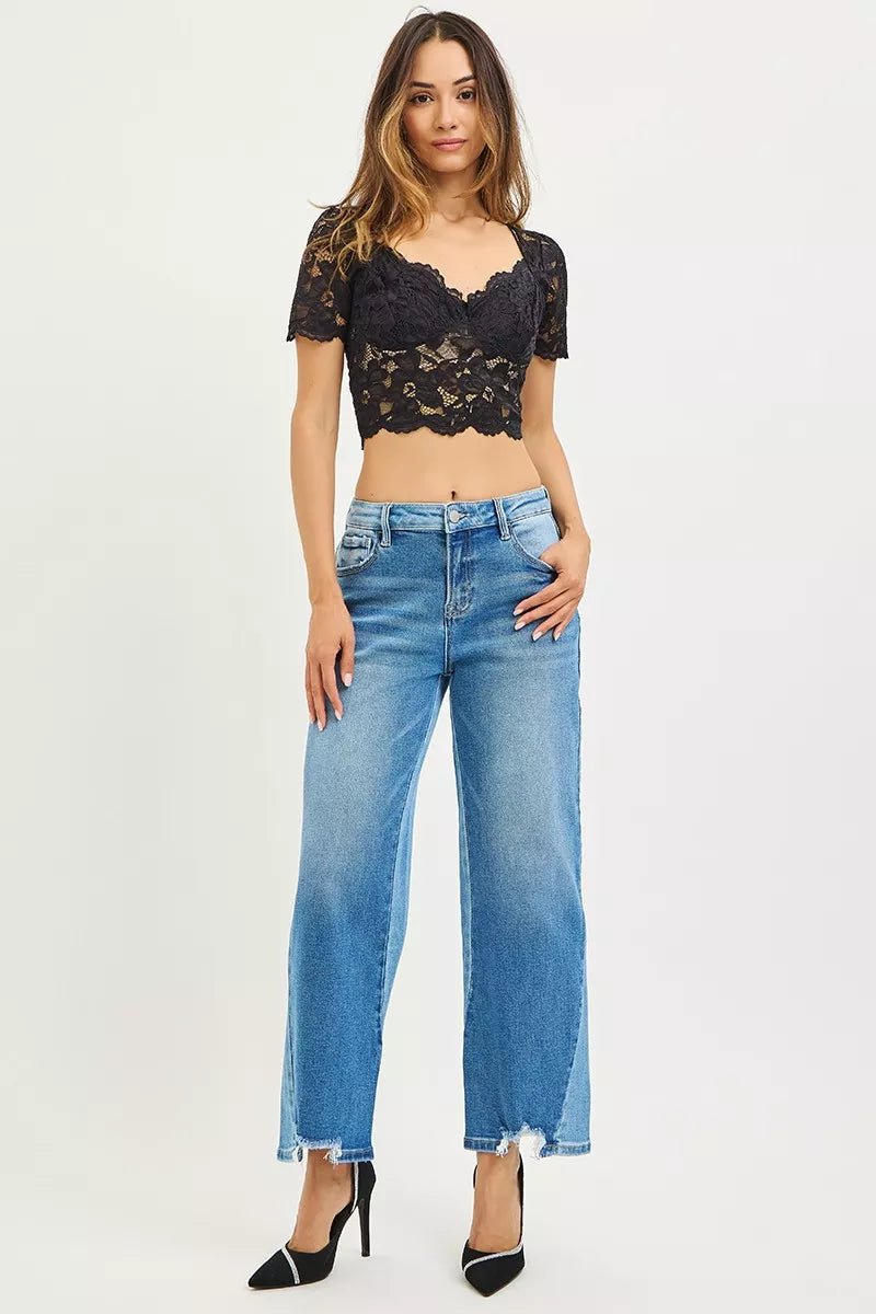 RISEN Full Size Slouchy Cropped Barrel Jeans with Contrast Wash Plus Size - PBNJ FASHIONS