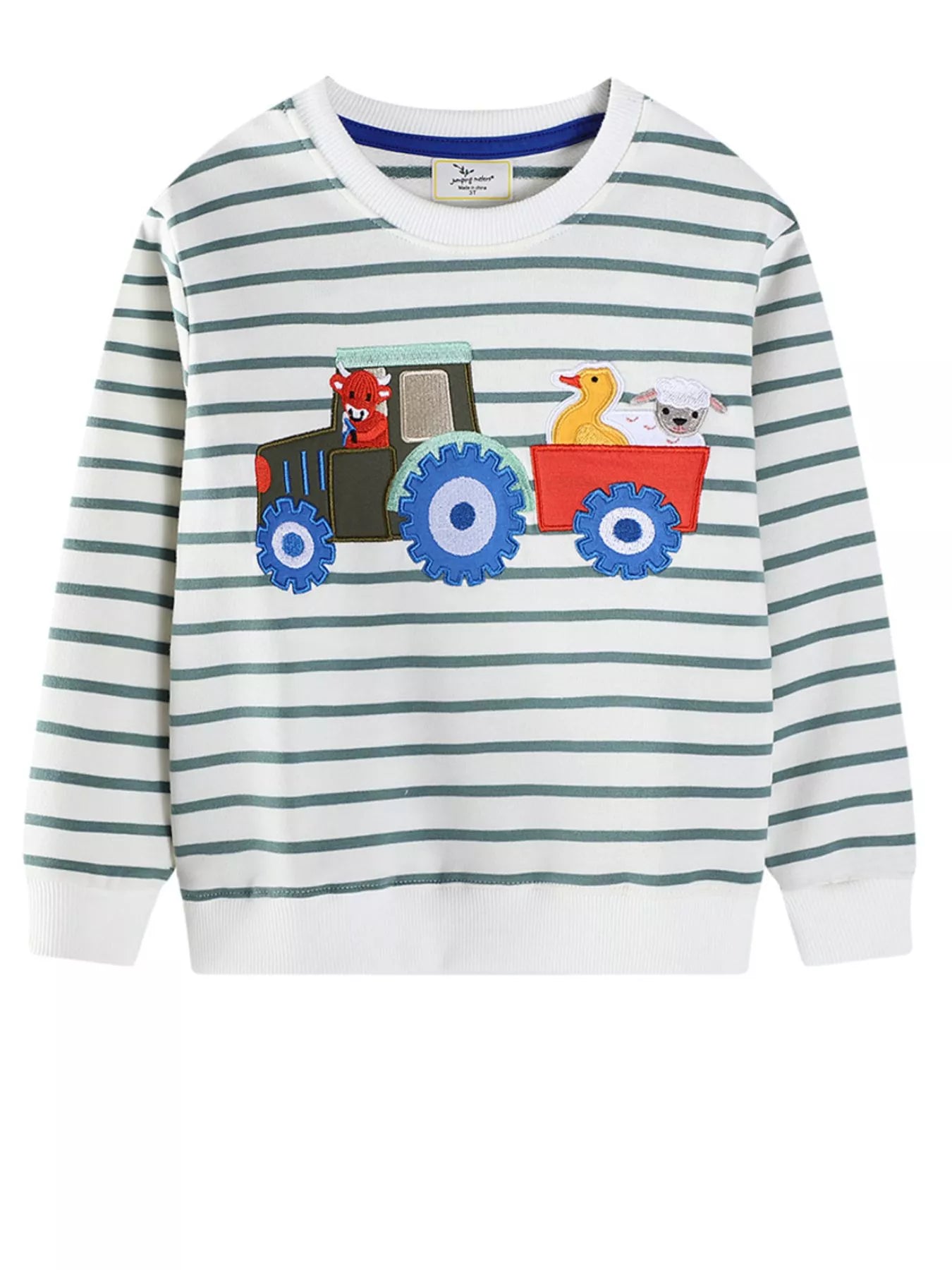 Children's Striped Tractor Crew Neck Sweatshirt - PBNJ FASHIONS