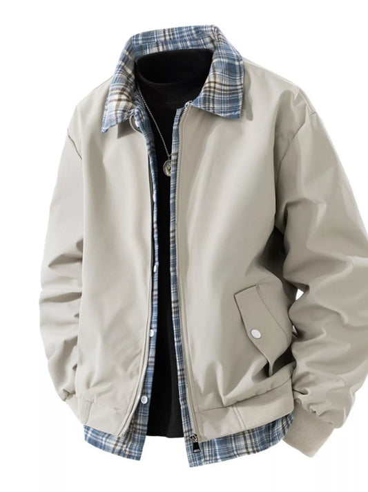 Men's Plus Size Plaid Trim Long Sleeve Jacket - PBNJ FASHIONS