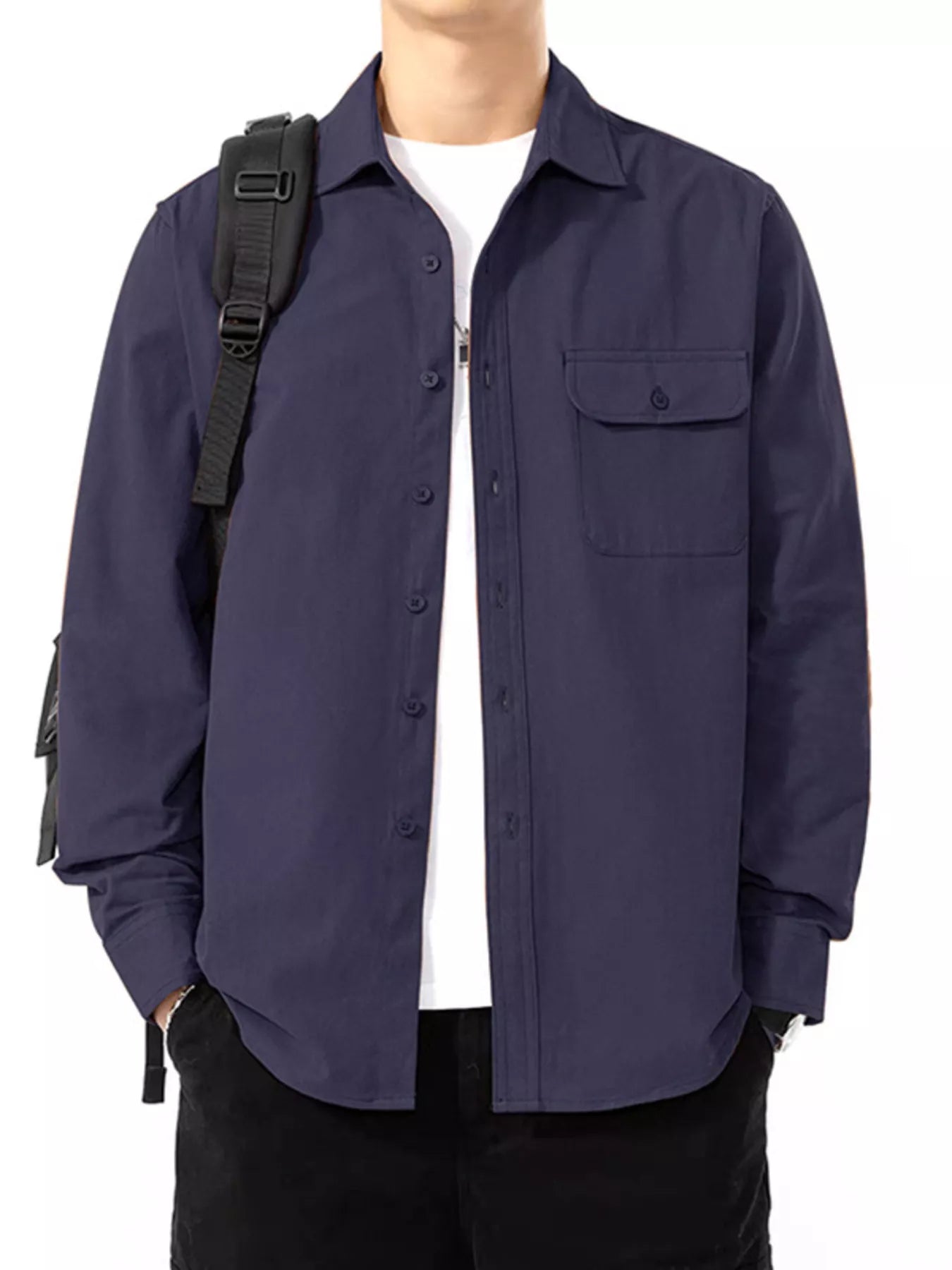 Men's Plus Size Casual Solid Color Long Sleeve Shirt - PBNJ FASHIONS