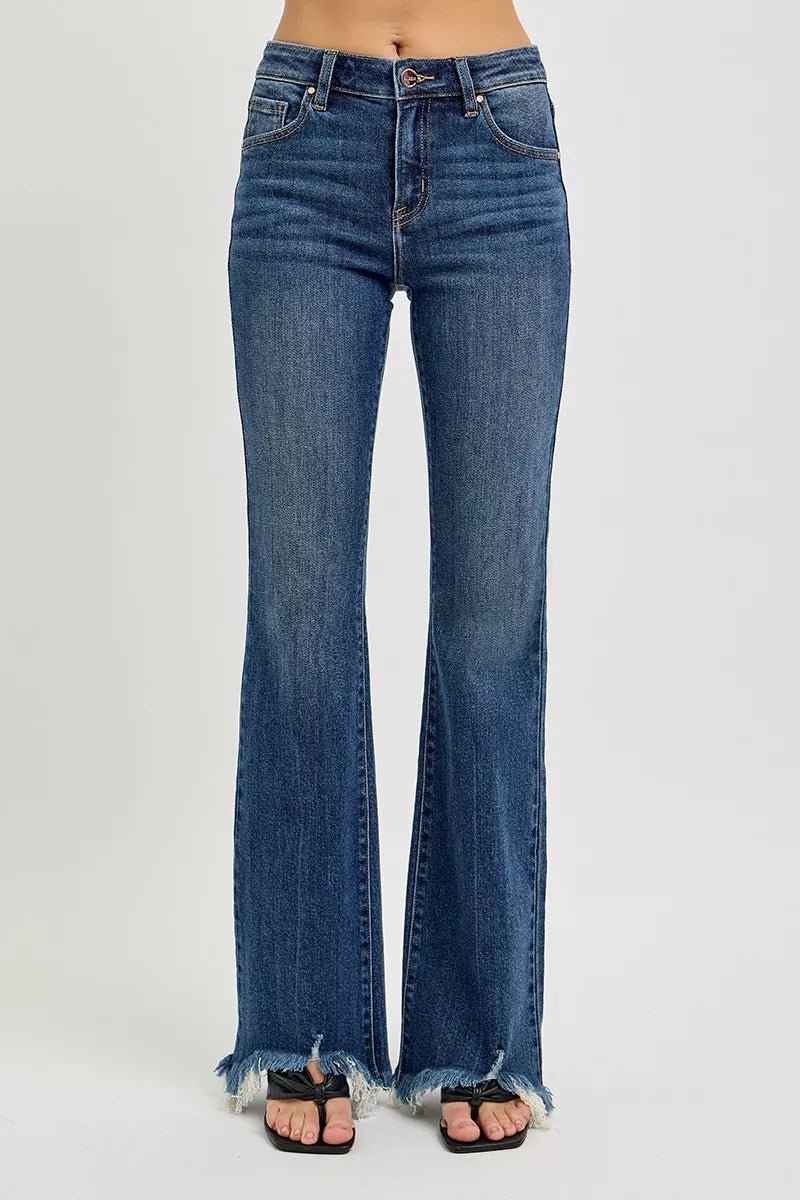RISEN Full Size Mid Rise Flare Frayed Hem Jeans Plus Size - PBNJ FASHIONS
