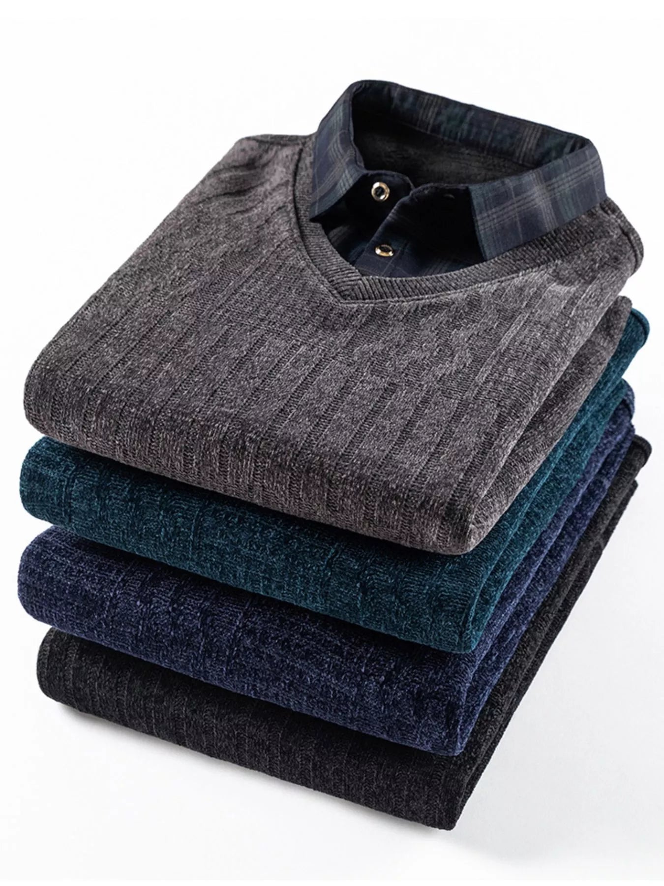 Men's Plus Size Layered Look Plaid Collar Sweater - PBNJ FASHIONS