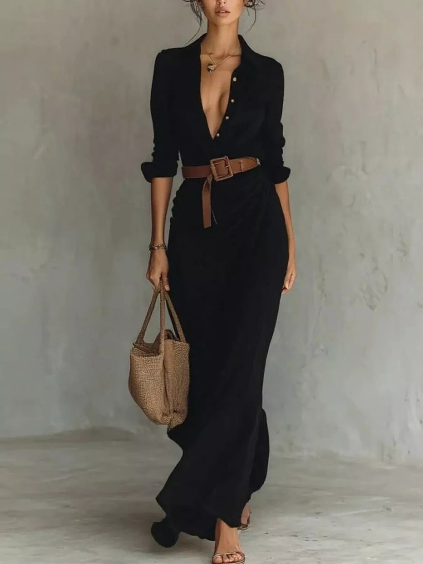Full Size Ruched Long Sleeve Maxi Dress Plus Size - PBNJ FASHIONS