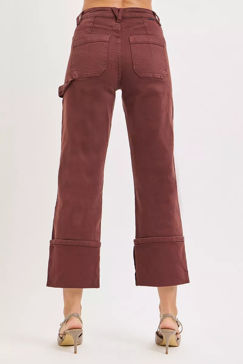 RISEN Full Size High Rise Wide Straight Cuffed Patch Jeans Plus Size - PBNJ FASHIONS