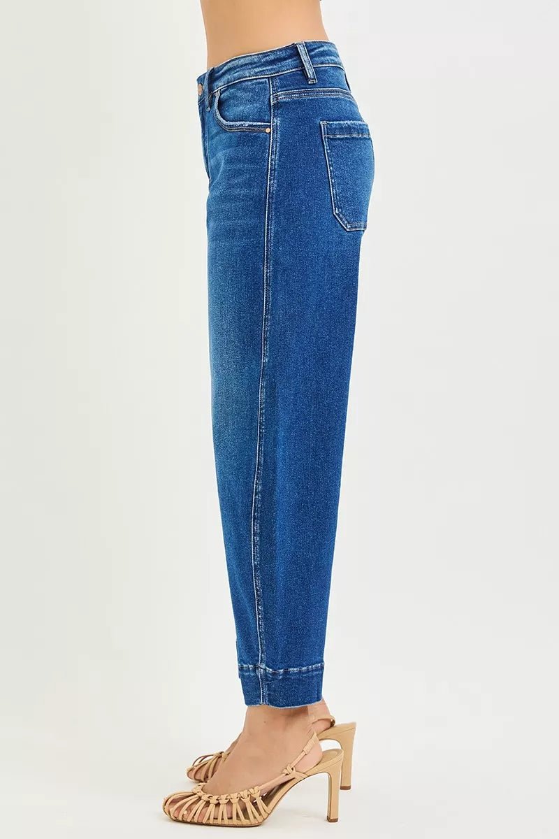 RISEN Mid Rise Crop Barrel Jeans - PBNJ FASHIONS