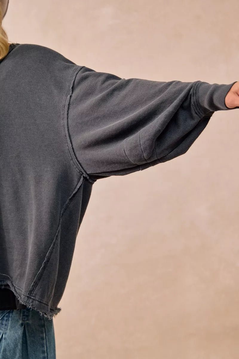 BiBi Mineral Washed French Terry Oversized Sweatshirt - PBNJ FASHIONS