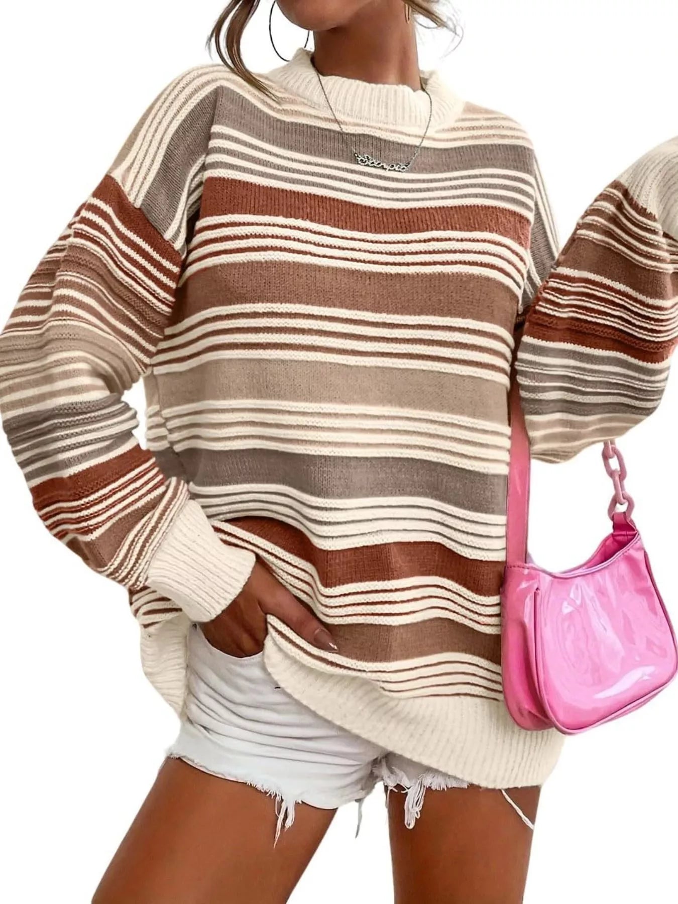 Striped Knit Long Sleeve Sweater - PBNJ FASHIONS
