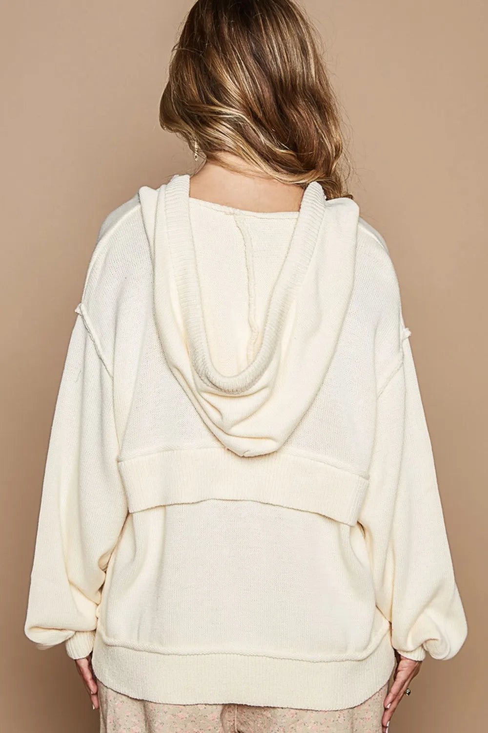 POL Half Zip Drop Shoulder Hooded Sweater - PBNJ FASHIONS