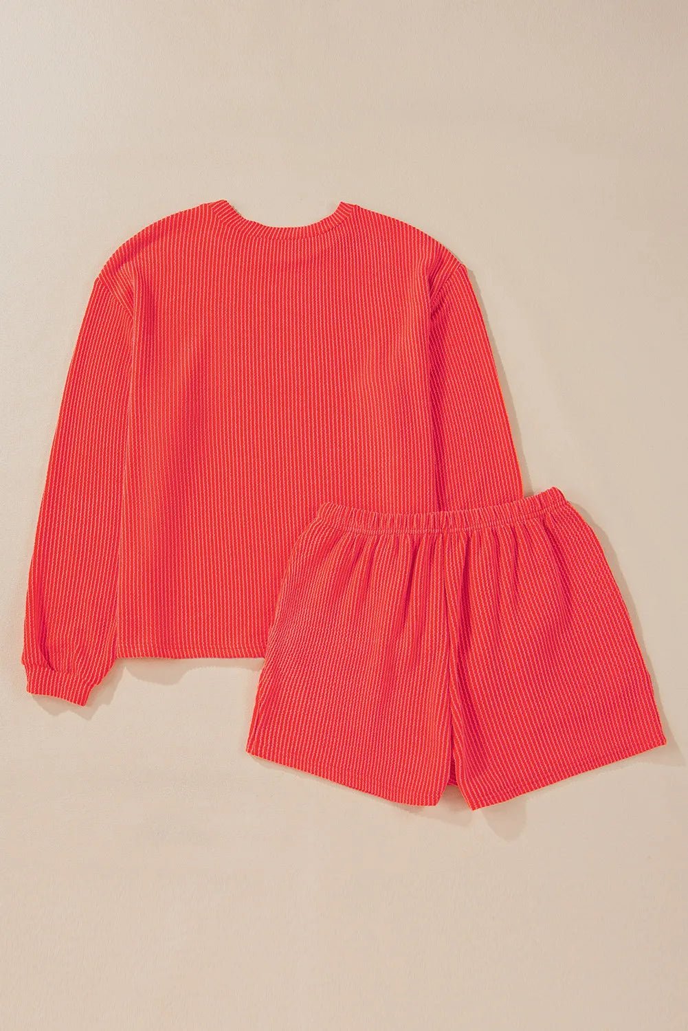 Round Neck Long Sleeve Top and Shorts Set - PBNJ FASHIONS