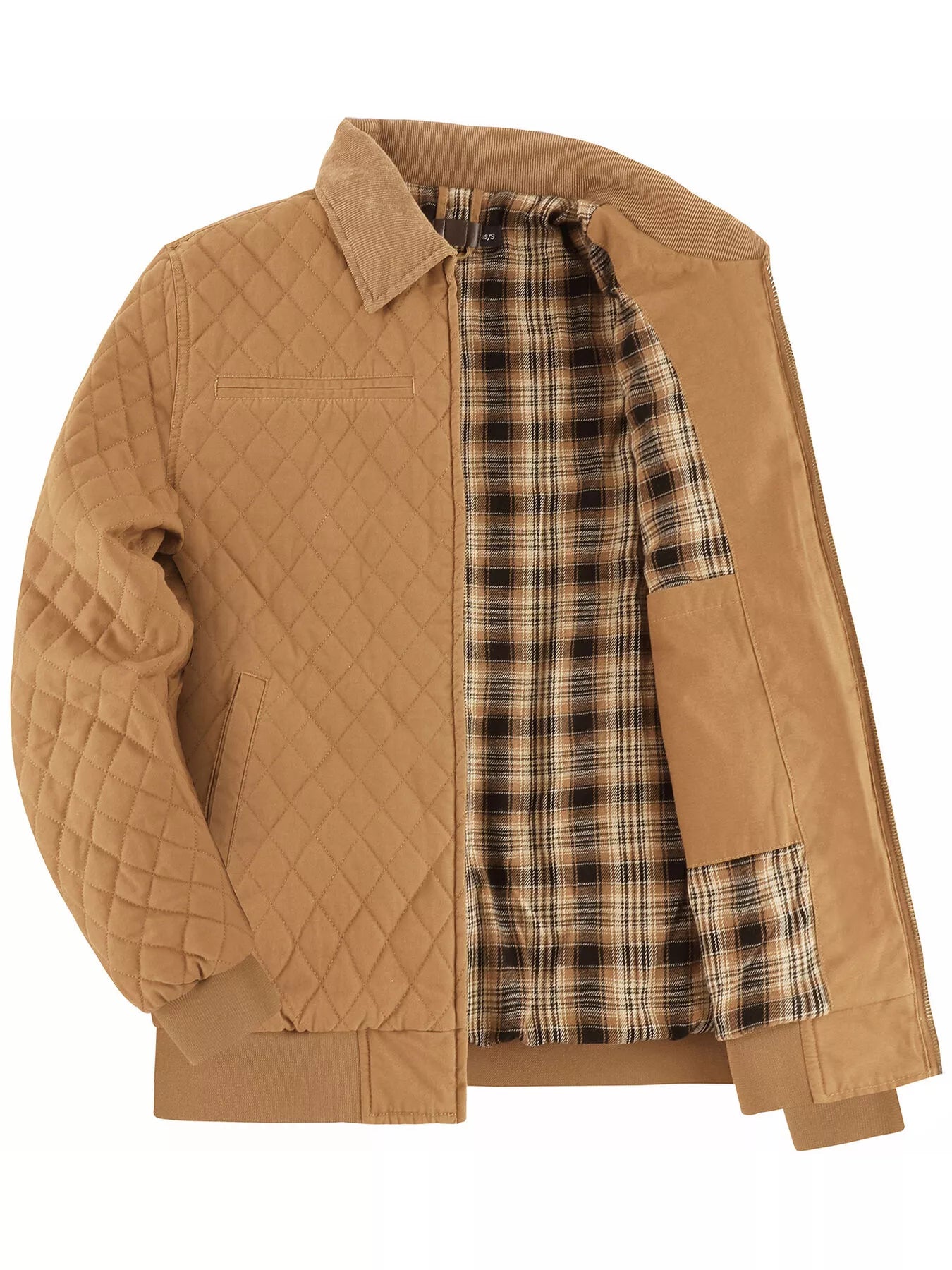 Men's Quilted Collared Neck Jacket with Plaid Lining - PBNJ FASHIONS