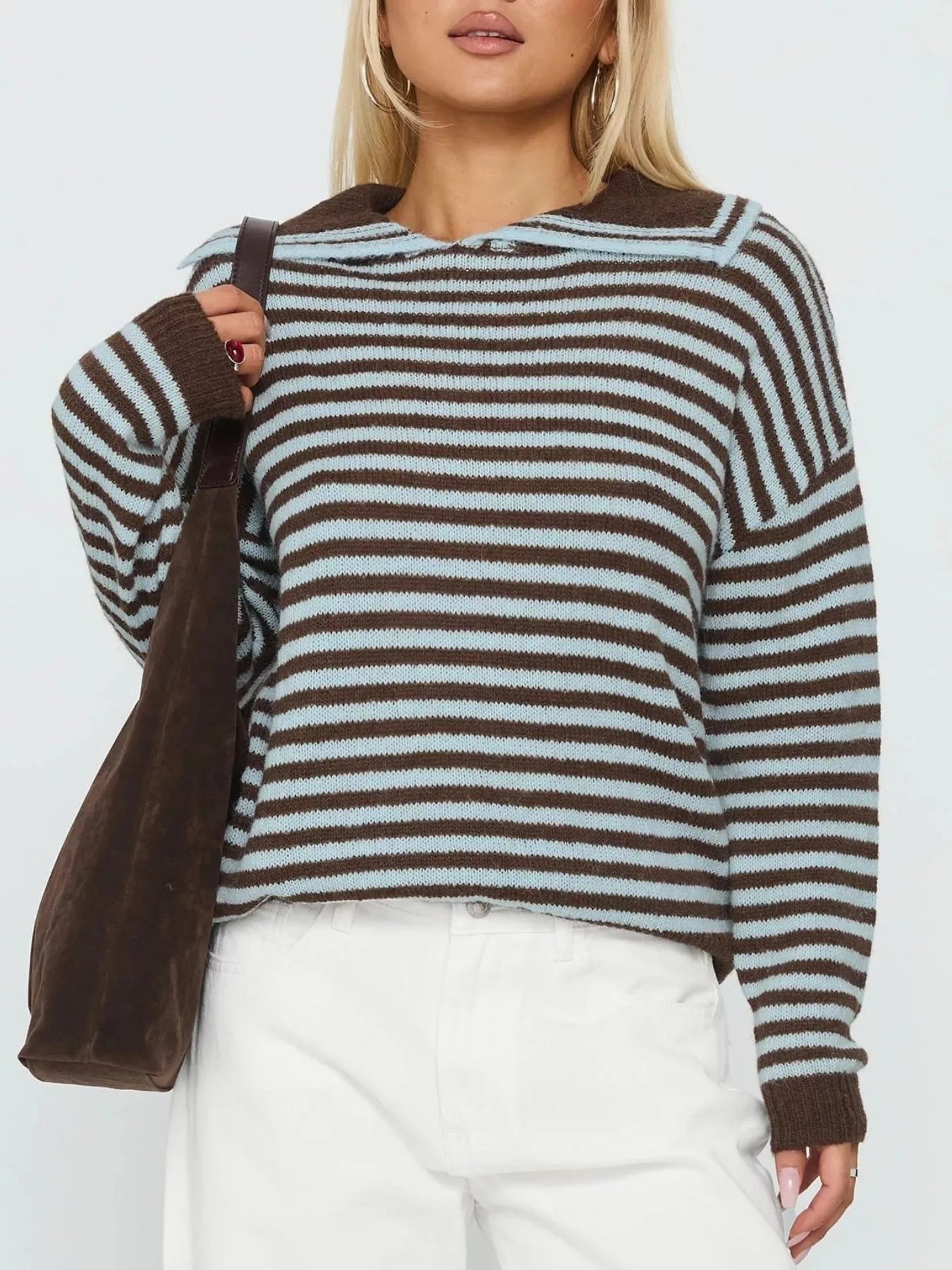 Striped Knit Dropped Shoulder Sweater - PBNJ FASHIONS