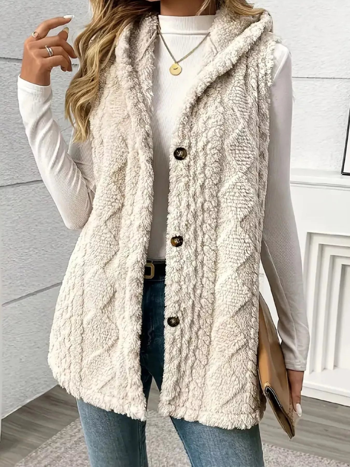 Hooded Button - Up Sherpa Vest Coat - PBNJ FASHIONS