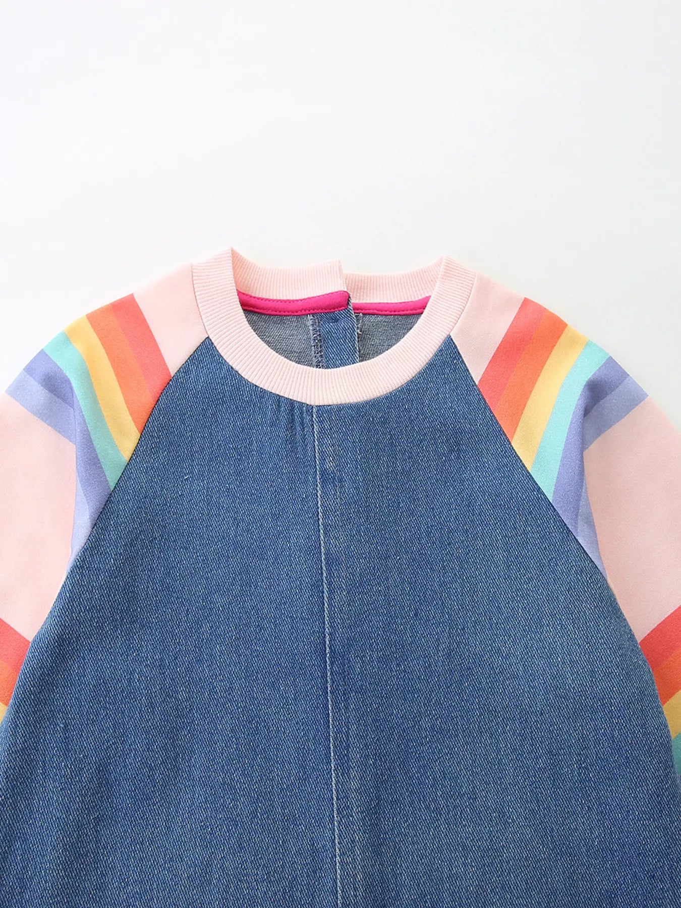 Children's Contrast Raglan Sleeve Denim Dress - PBNJ FASHIONS