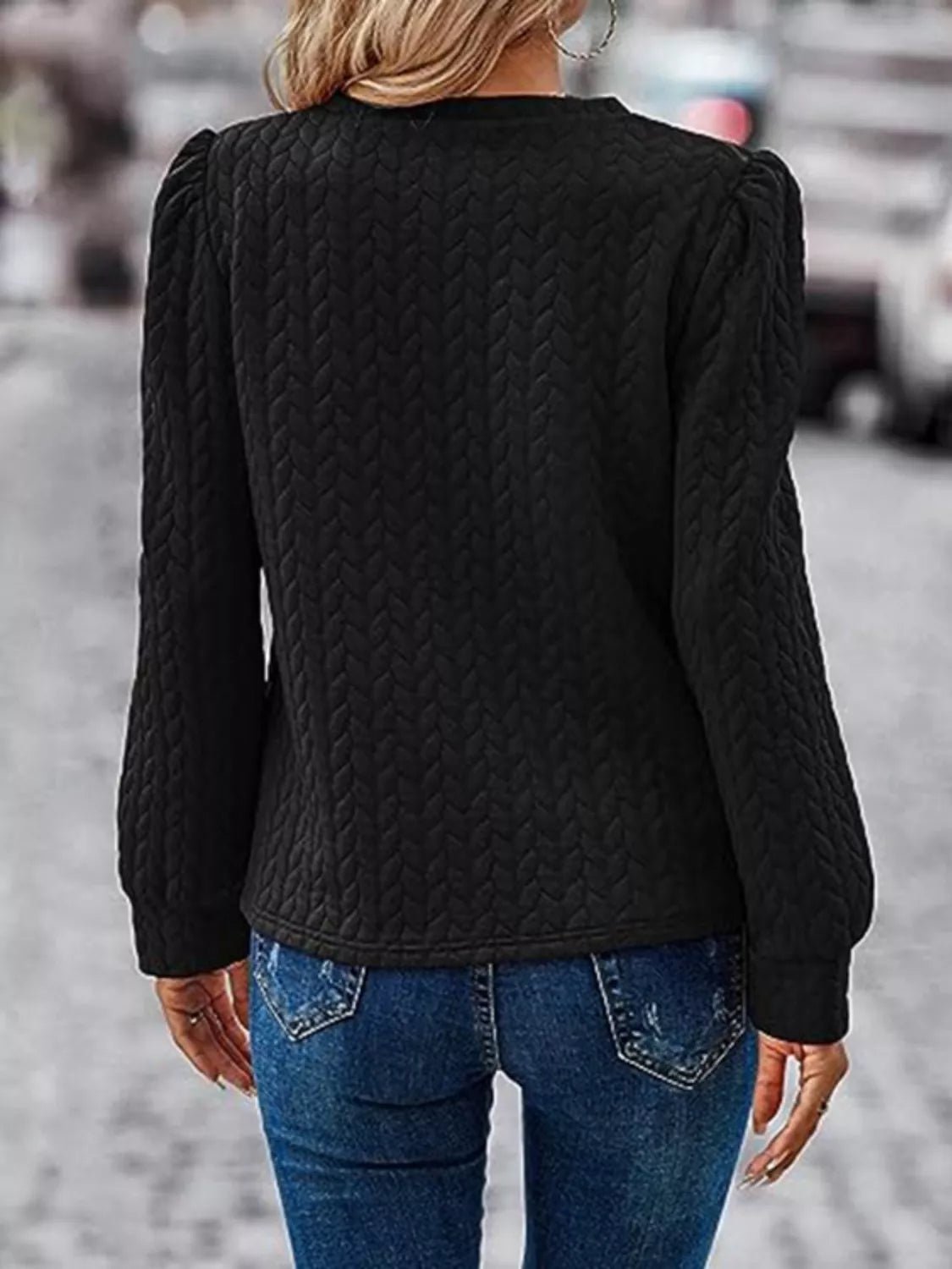 Textured Round Neck Long Sleeve Blouse - PBNJ FASHIONS