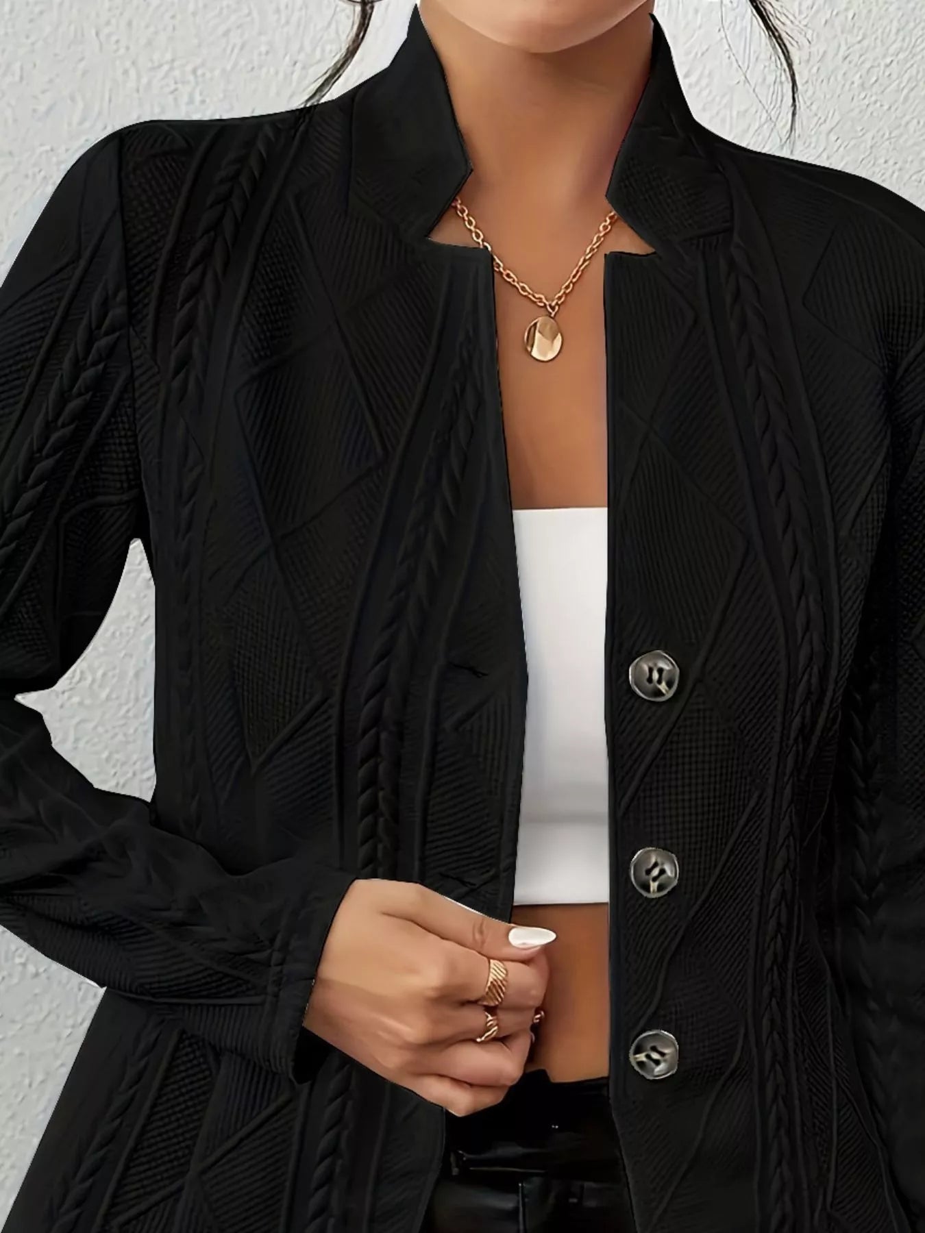 Textured Knit Button - Front Blazer - PBNJ FASHIONS