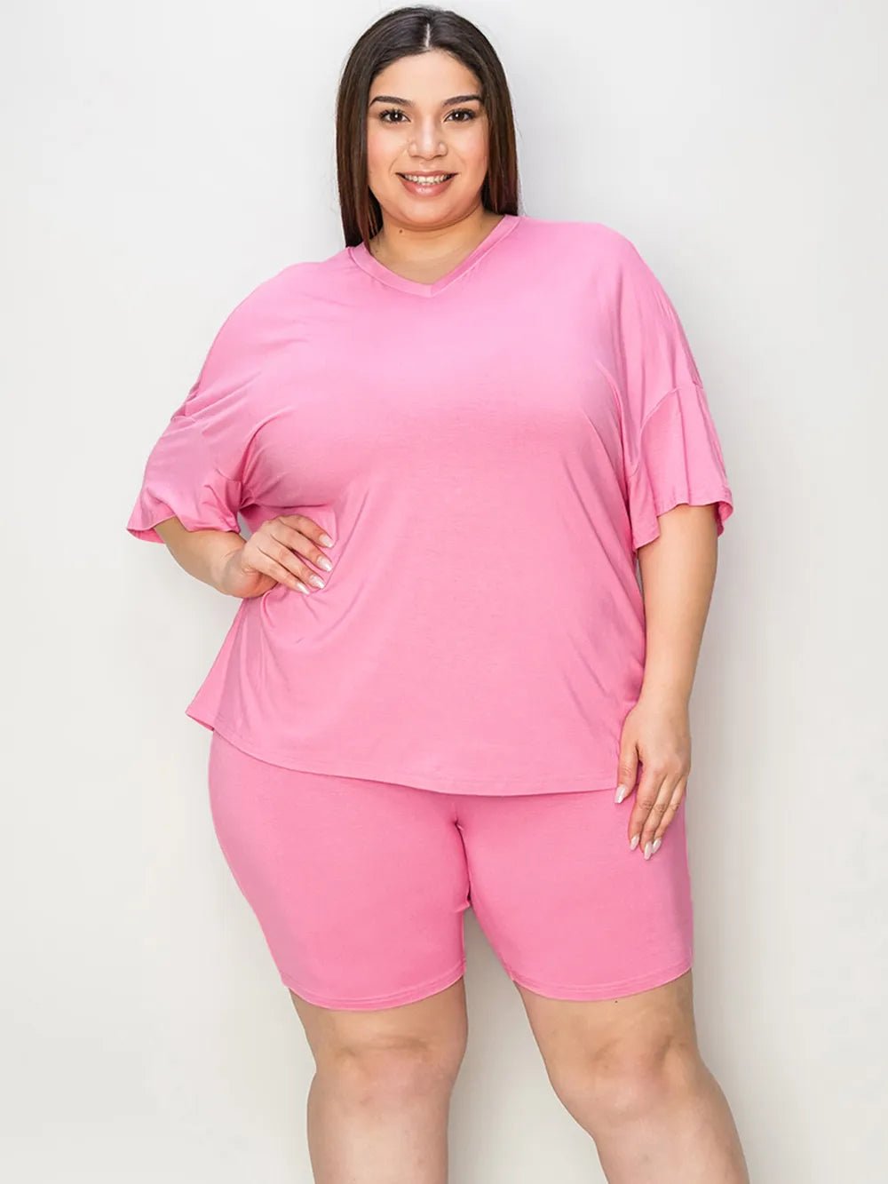 Basic Bae Full Size V - Neck Drop Shoulder T-Shirt and Shorts Set - PBNJ FASHIONS