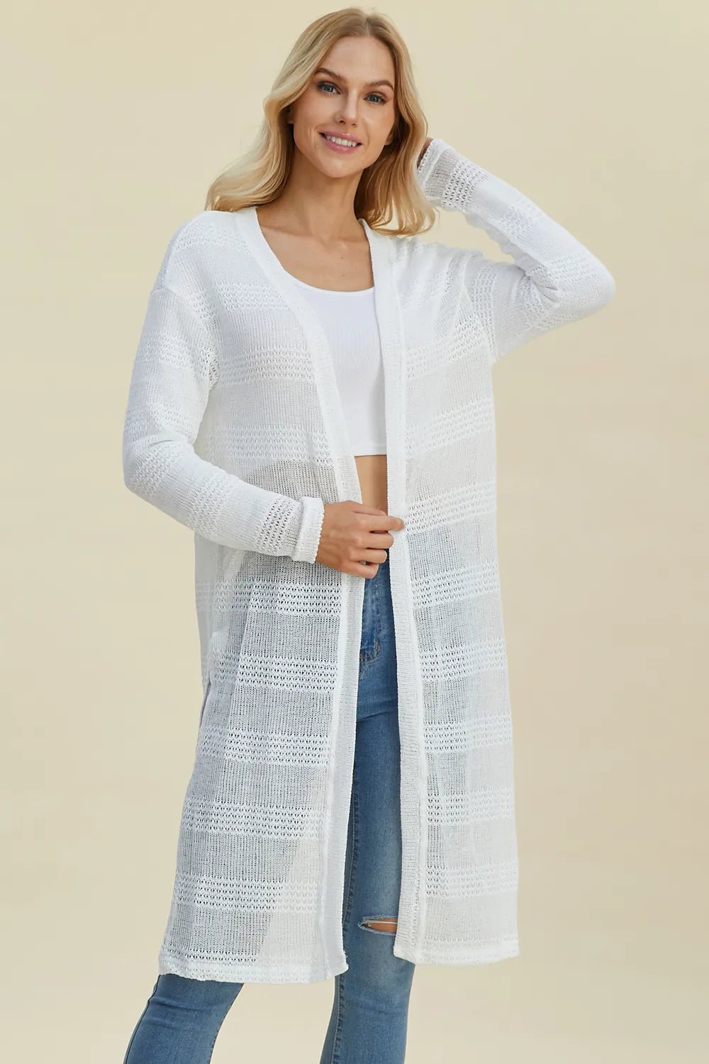 Double Take Full Size Open Front Longline Cardigan - PBNJ FASHIONS