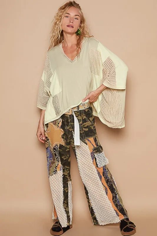 POL High - Low Contrast V - Neck Top - PBNJ FASHIONS