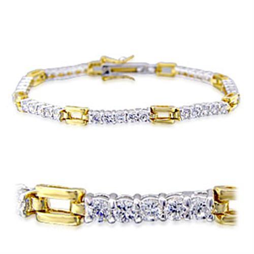 32008 - Gold+Rhodium Brass Bracelet with AAA Grade CZ  in Clear-0