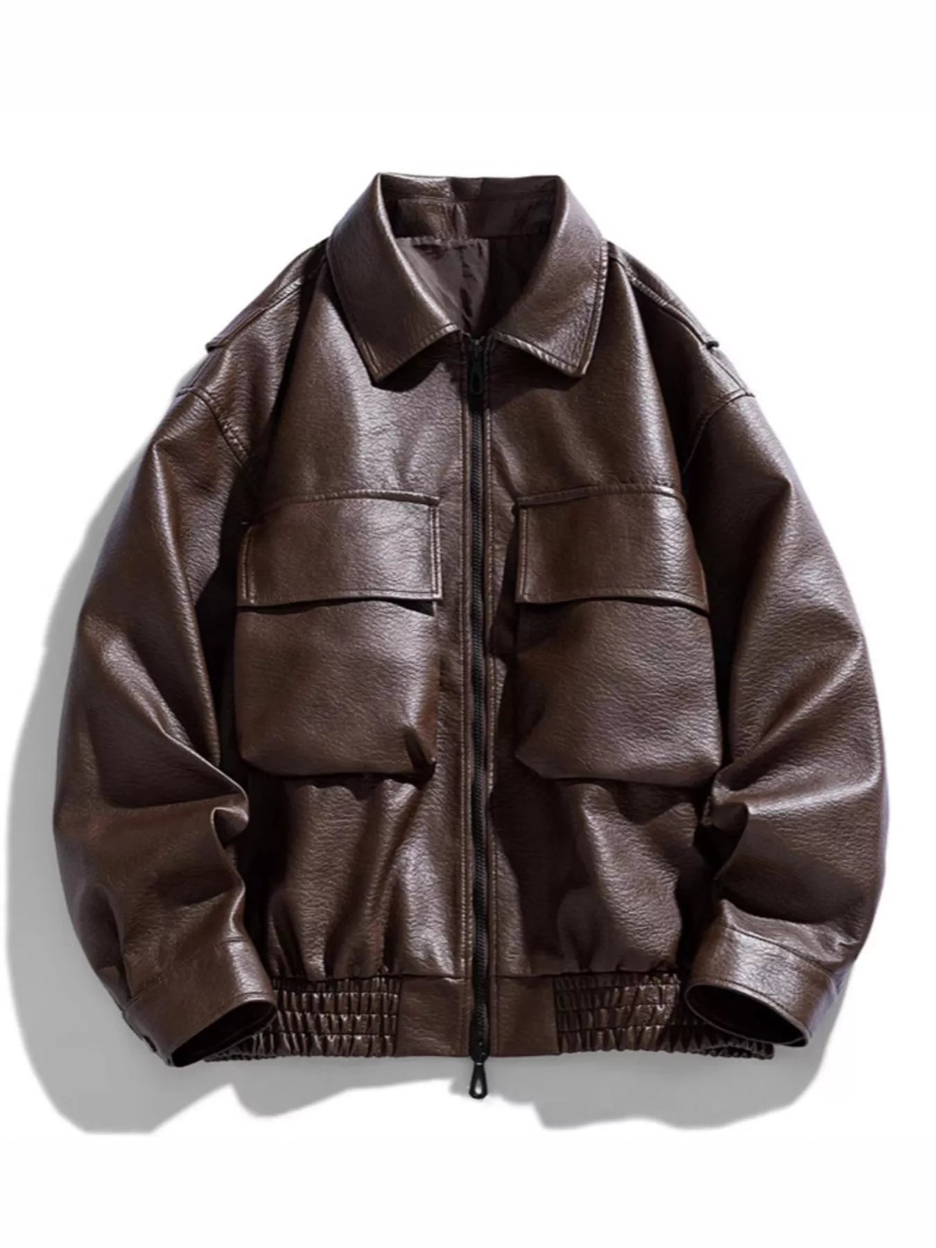 Men's Plus Size Urban Style Faux Leather Bomber Jacket - PBNJ FASHIONS