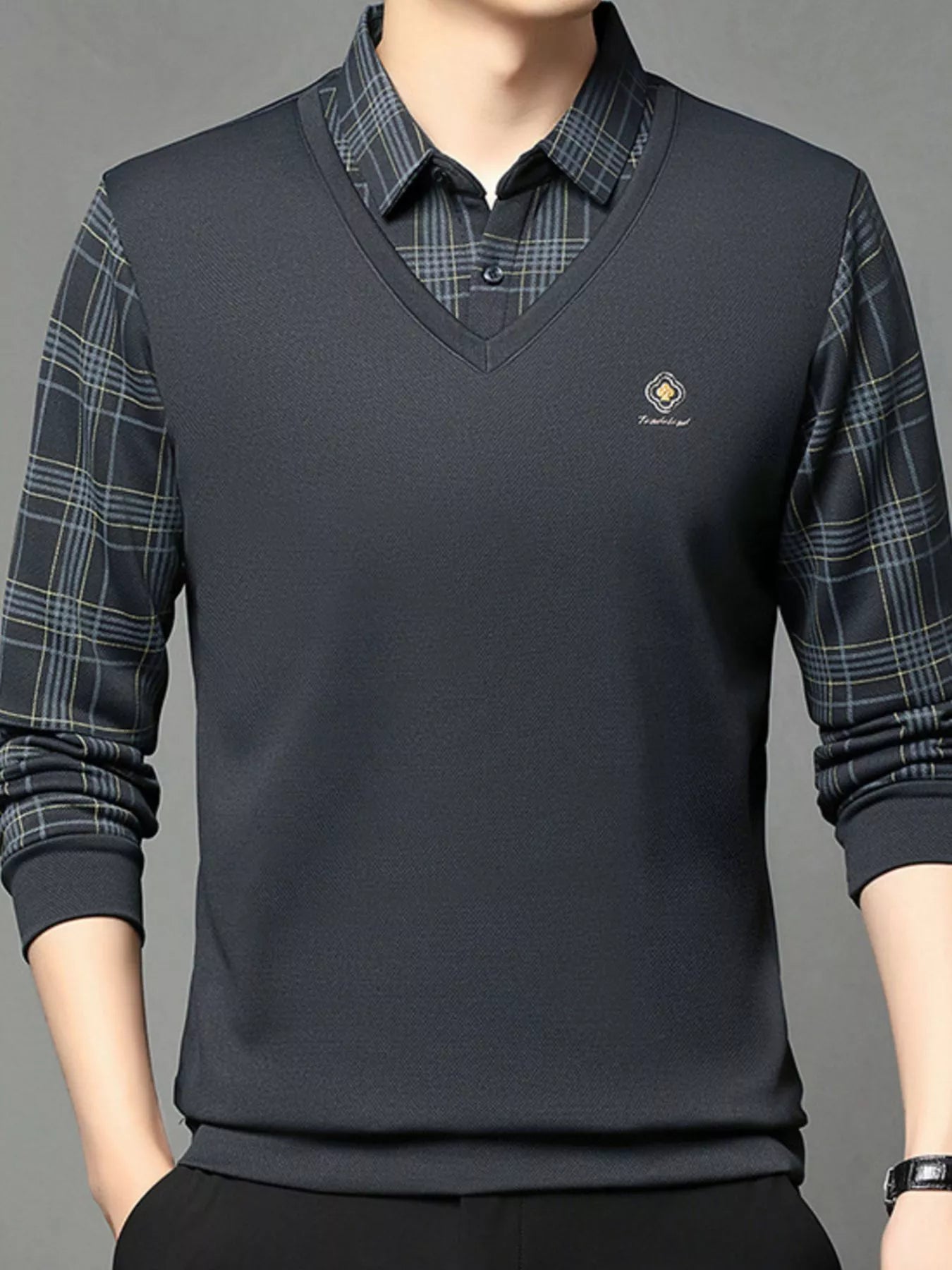 Men's Plus Size Layered - Look Long Sleeve Polo - PBNJ FASHIONS