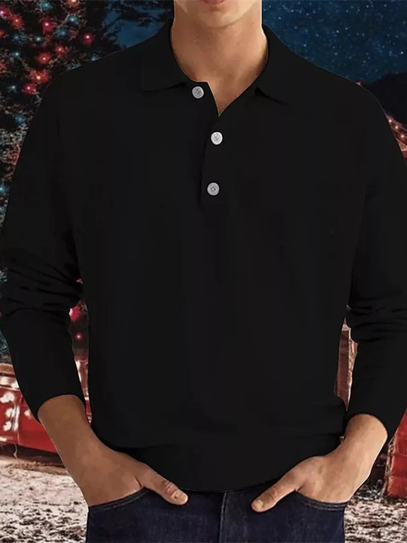 Men's Plus Size Long Sleeve Casual Polo Shirt - PBNJ FASHIONS