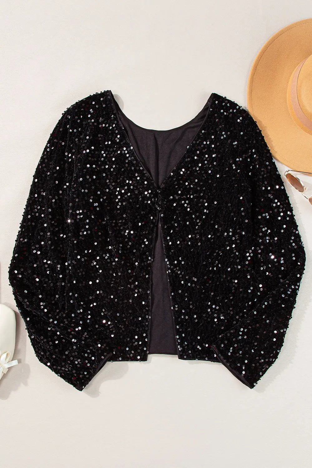 Sequin Round Neck Long Sleeve Blouse - PBNJ FASHIONS